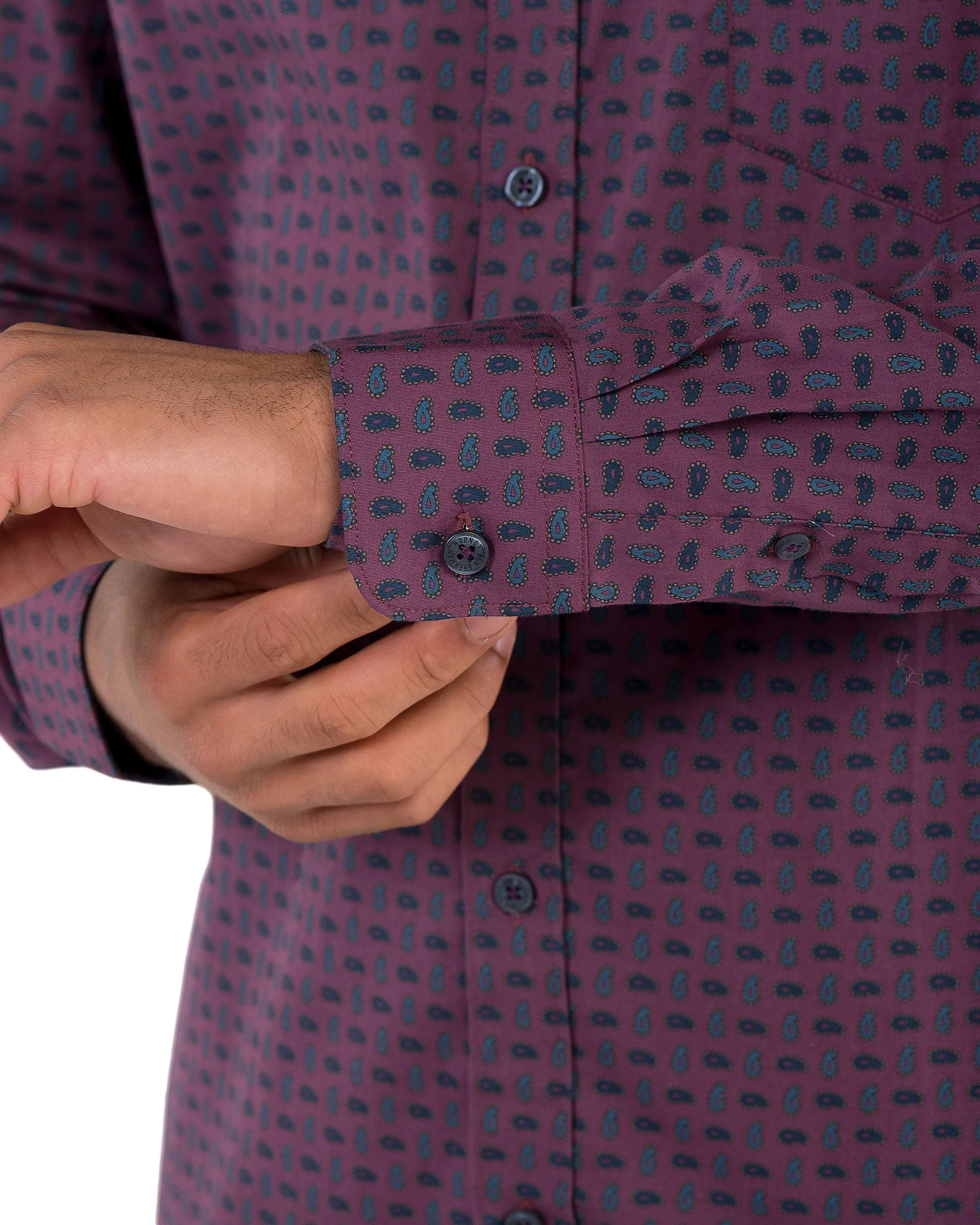 Long-Sleeve Geo Paisley Print Shirt - Wine sold by Ben Sherman product image thumbnail 5