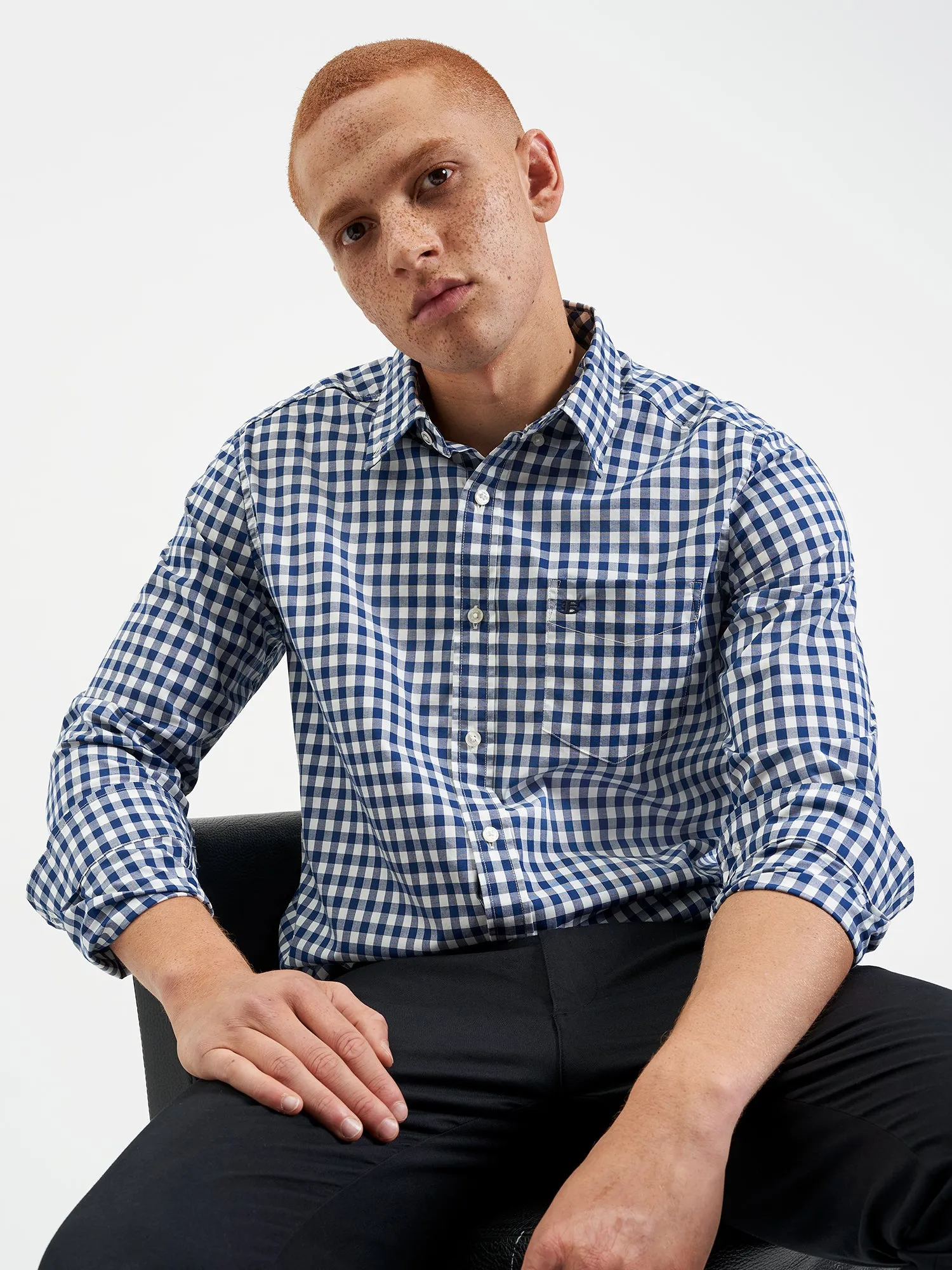 House Poplin Gingham Shirt - Navy sold by Ben Sherman product image thumbnail 3