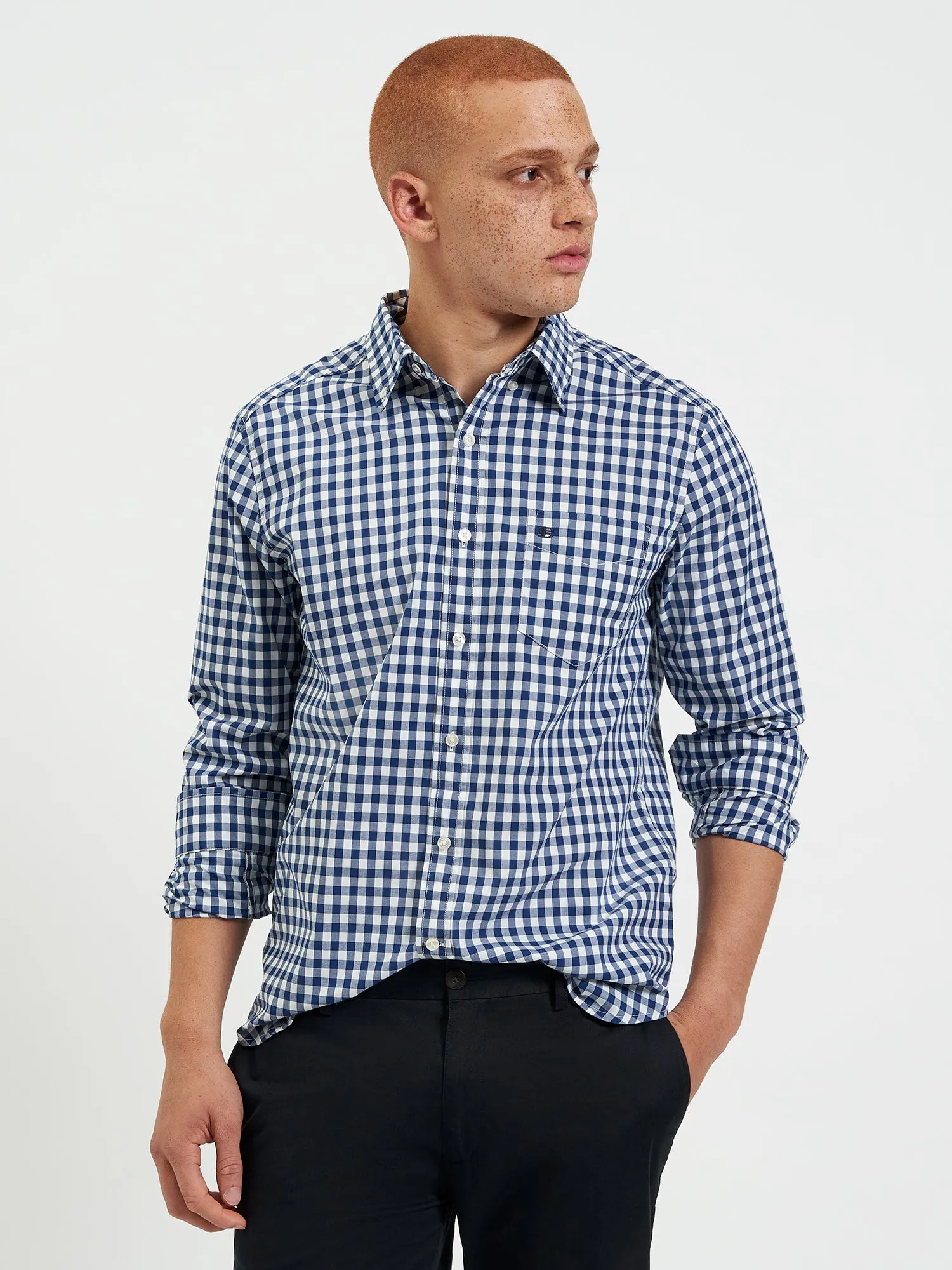 House Poplin Gingham Shirt - Navy sold by Ben Sherman