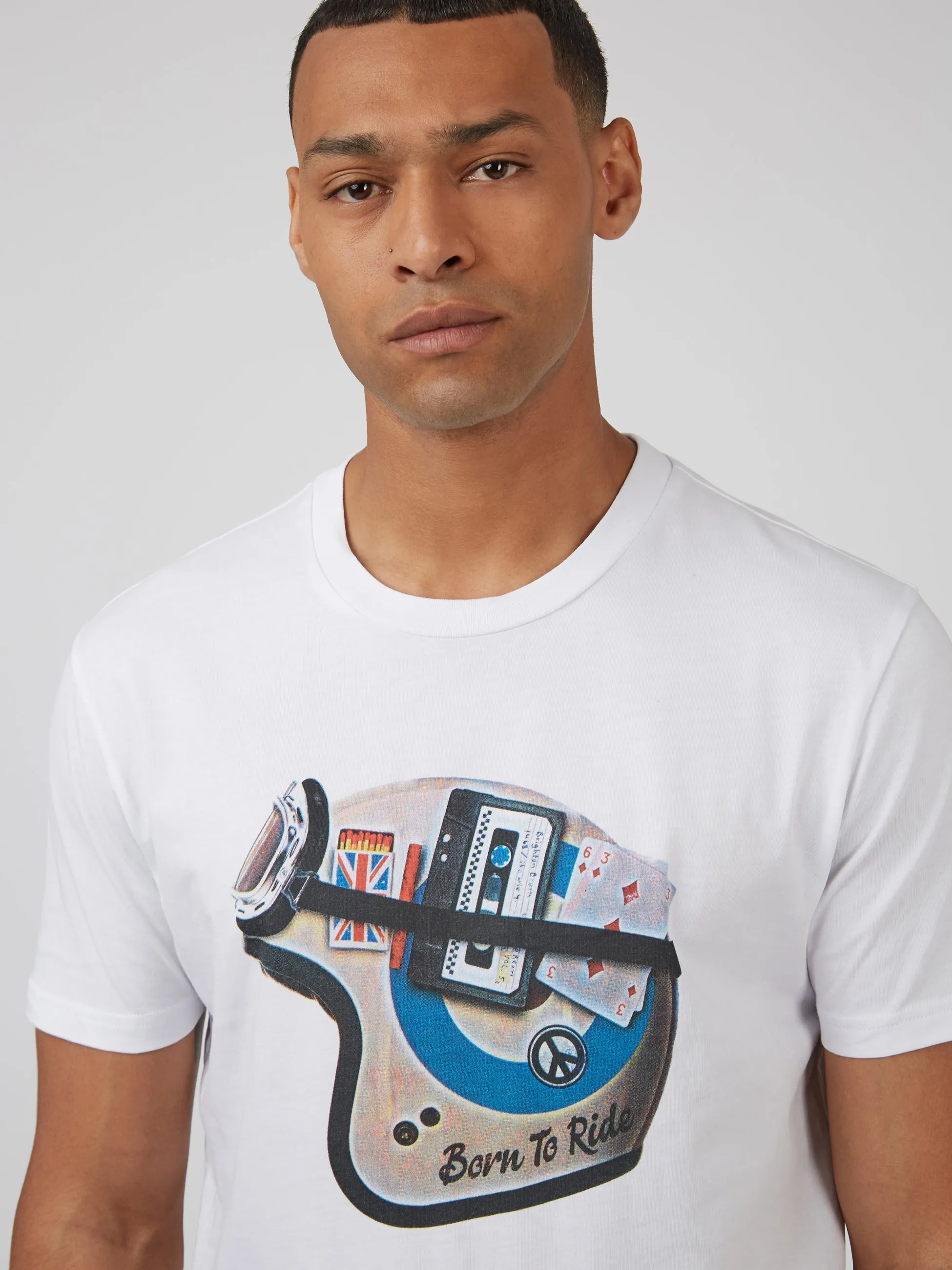 Organic Jersey Heritage Helmet Graphic Tee - White sold by Ben Sherman