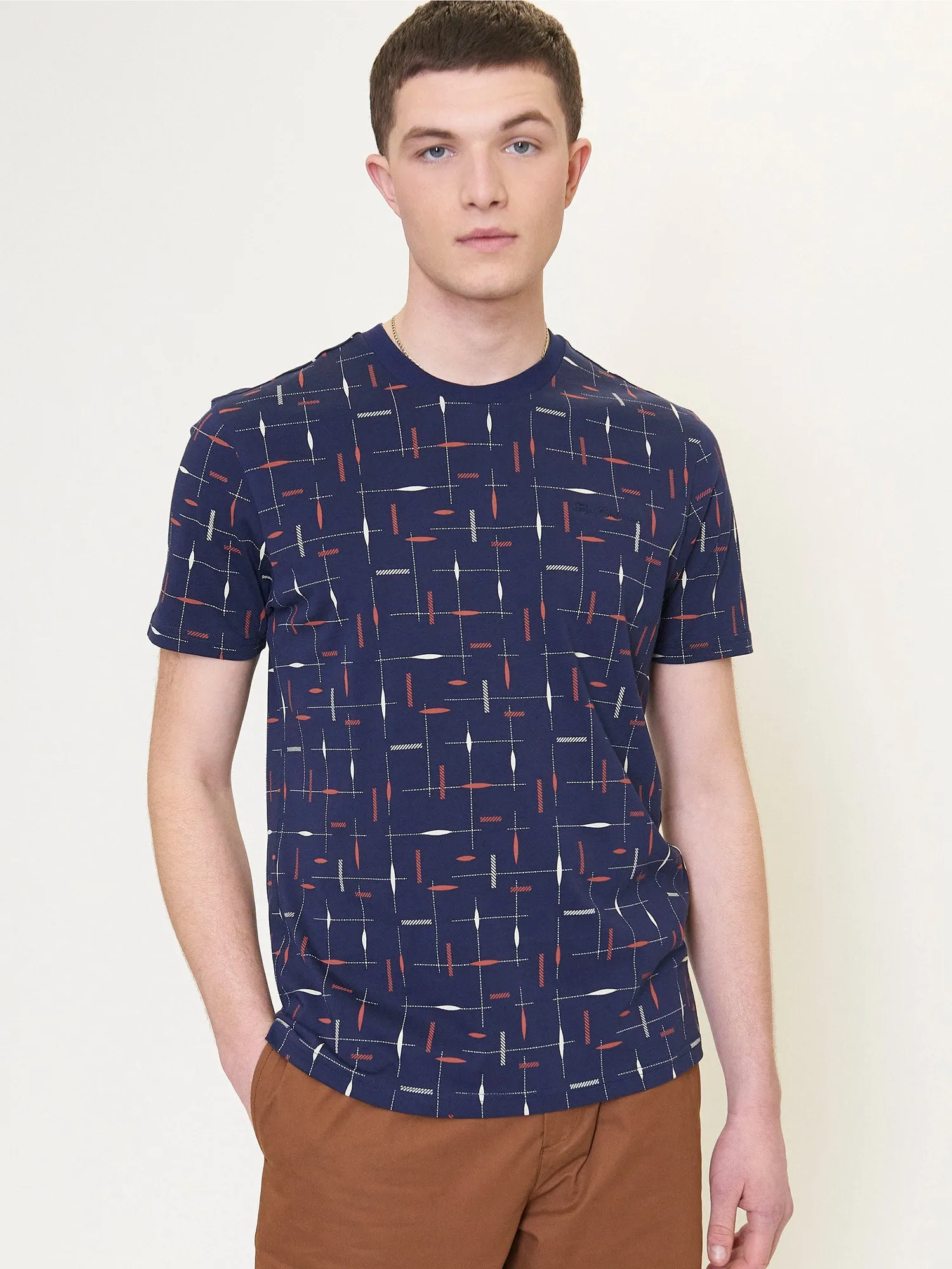 Check-Print Cotton Pique Tee - Marine sold by Ben Sherman