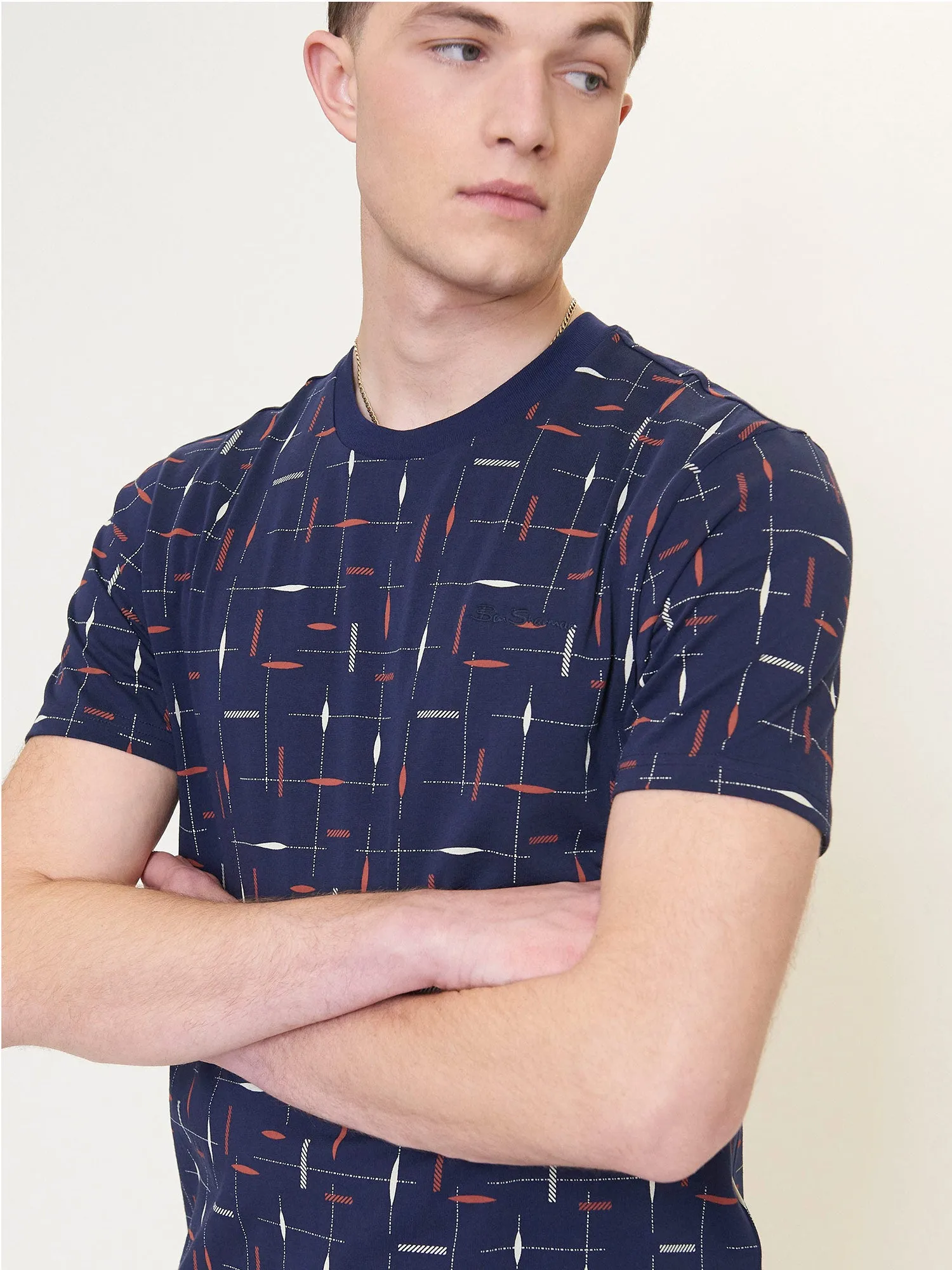 Check-Print Cotton Pique Tee - Marine sold by Ben Sherman product image thumbnail 3