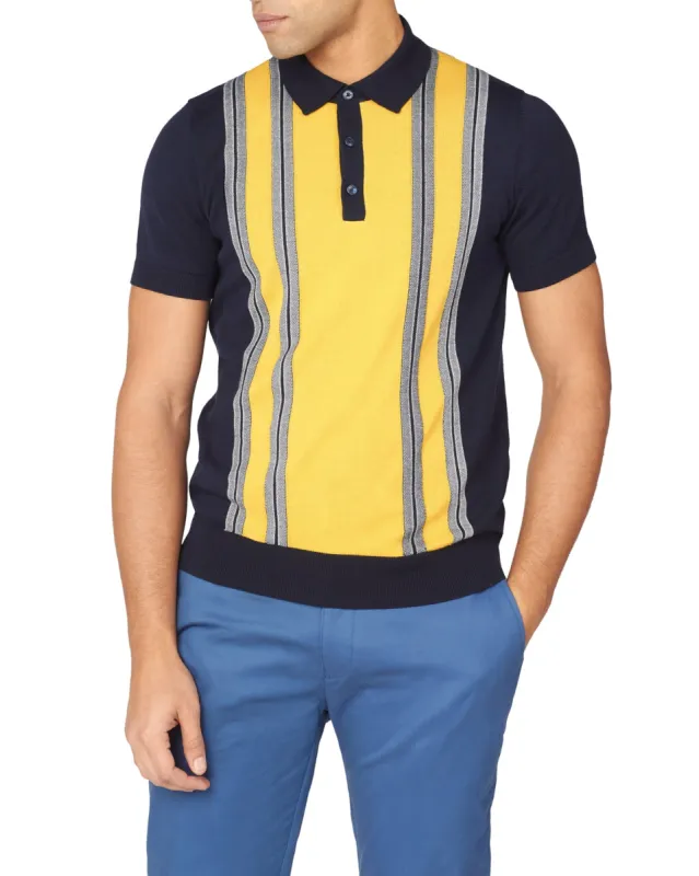Iconic Vertical Textured Stripe Mod Polo - Dark Navy sold by Ben Sherman