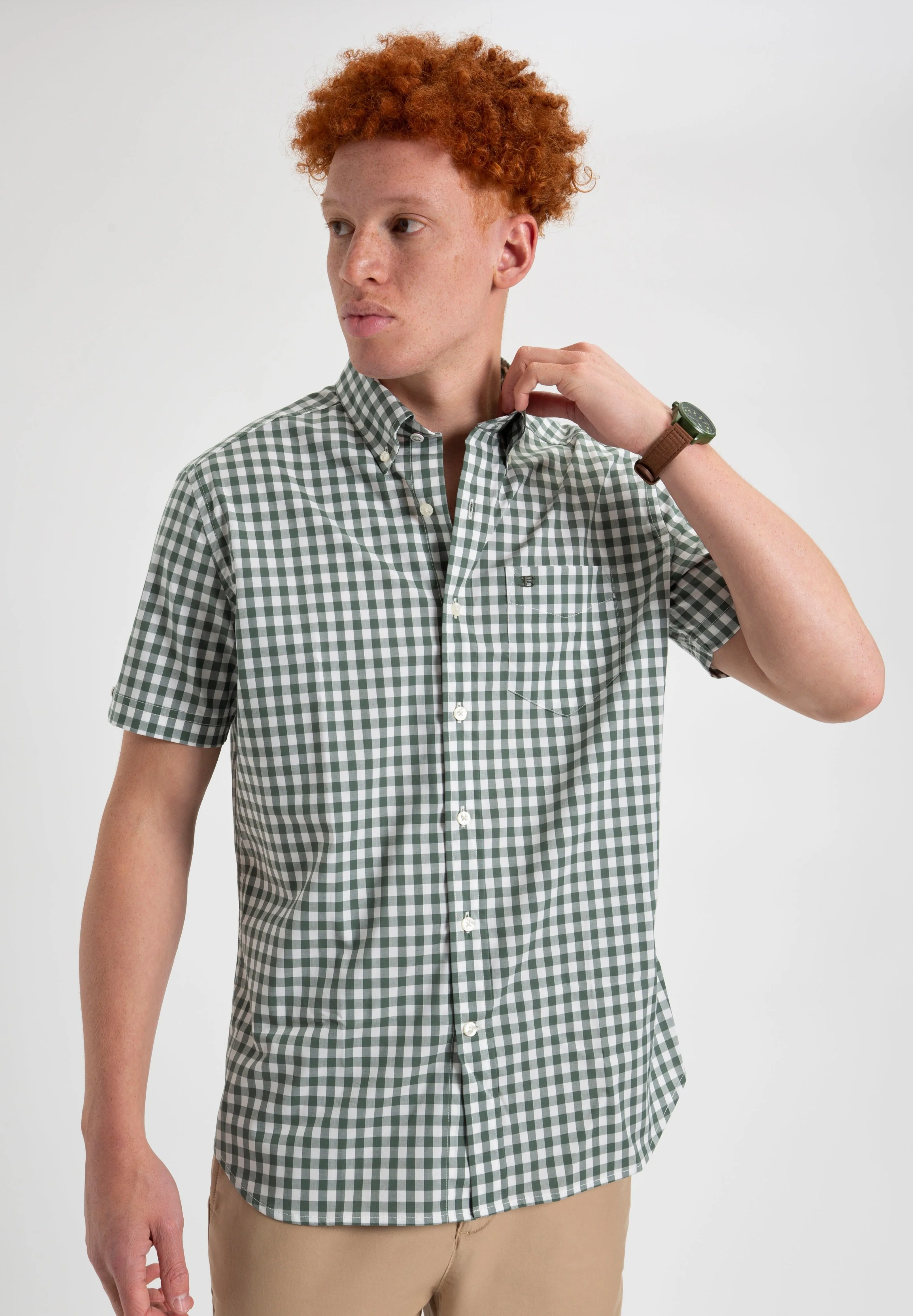 House Poplin Gingham Shirt - Olive sold by Ben Sherman