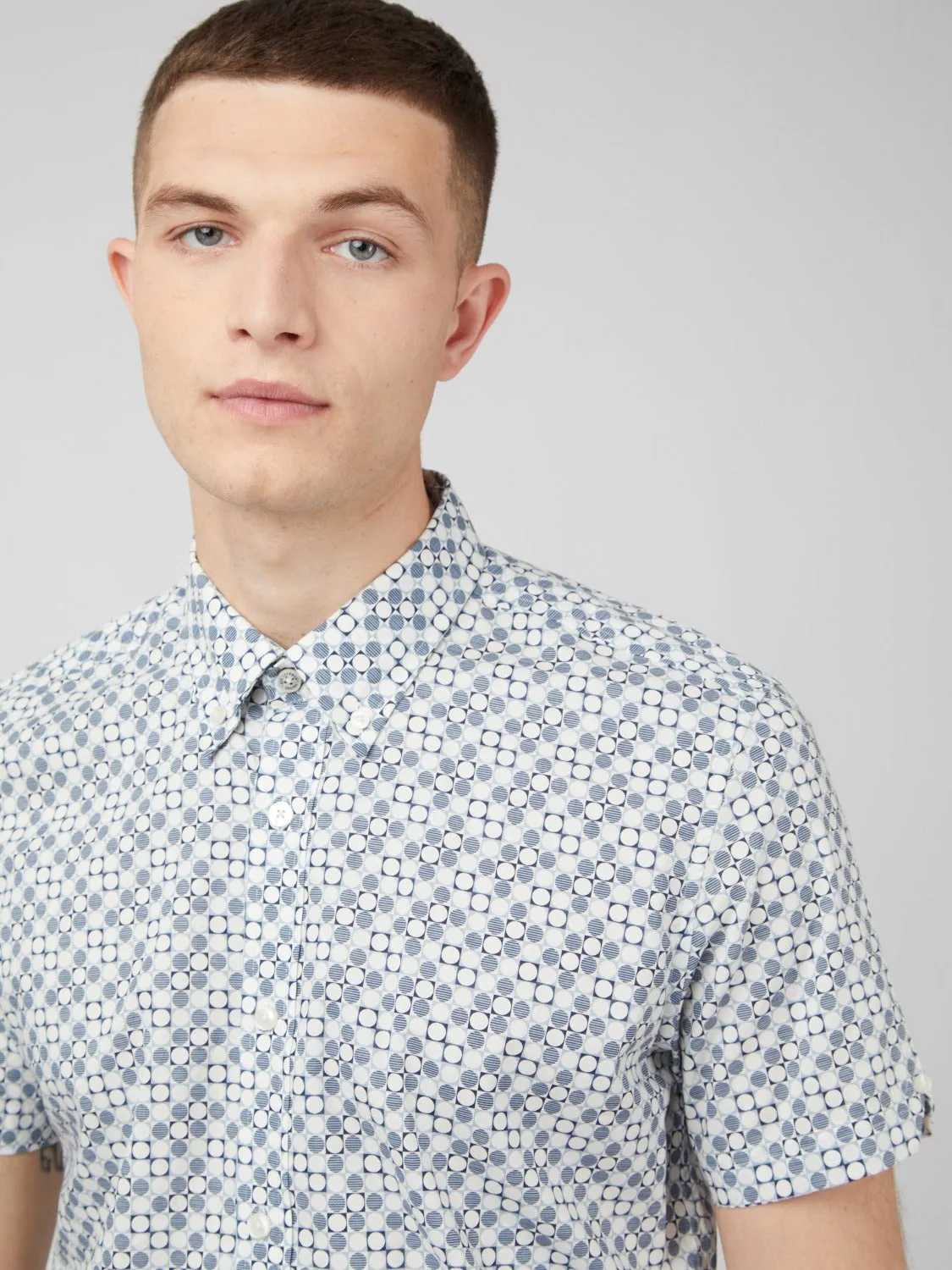 Mod Geo Print Short-Sleeve Shirt - Light Blue sold by Ben Sherman