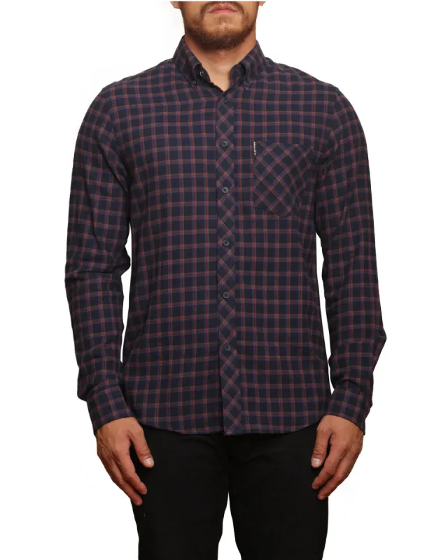 Long-Sleeve Reverse Twill Check Shirt - Dark Navy sold by Ben Sherman