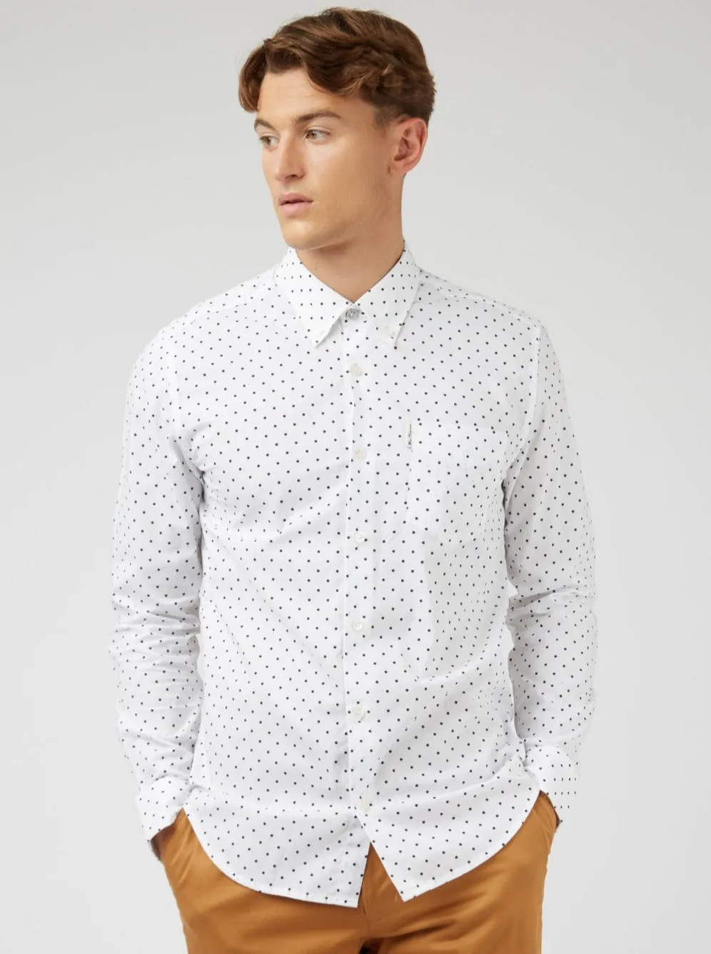 White Polka Dot Print Long-Sleeve Shirt sold by Ben Sherman product image thumbnail 3