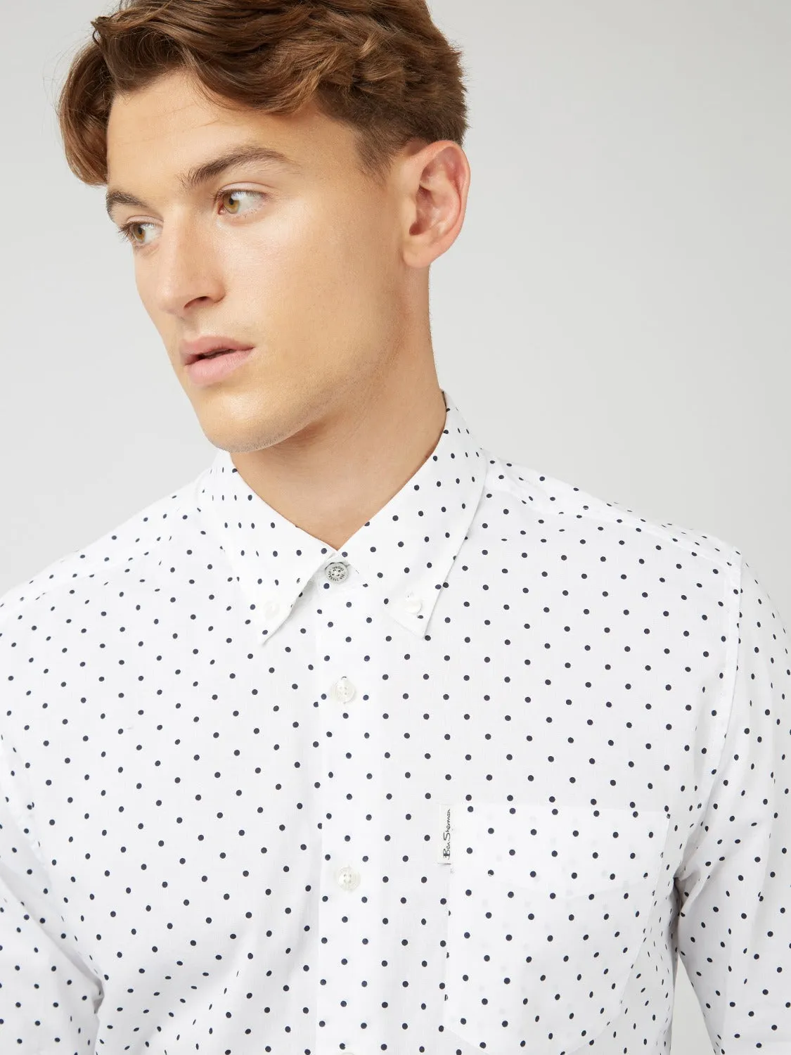 White Polka Dot Print Long-Sleeve Shirt sold by Ben Sherman
