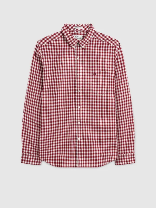 House Poplin Gingham Shirt - Merlot made by Ben Sherman