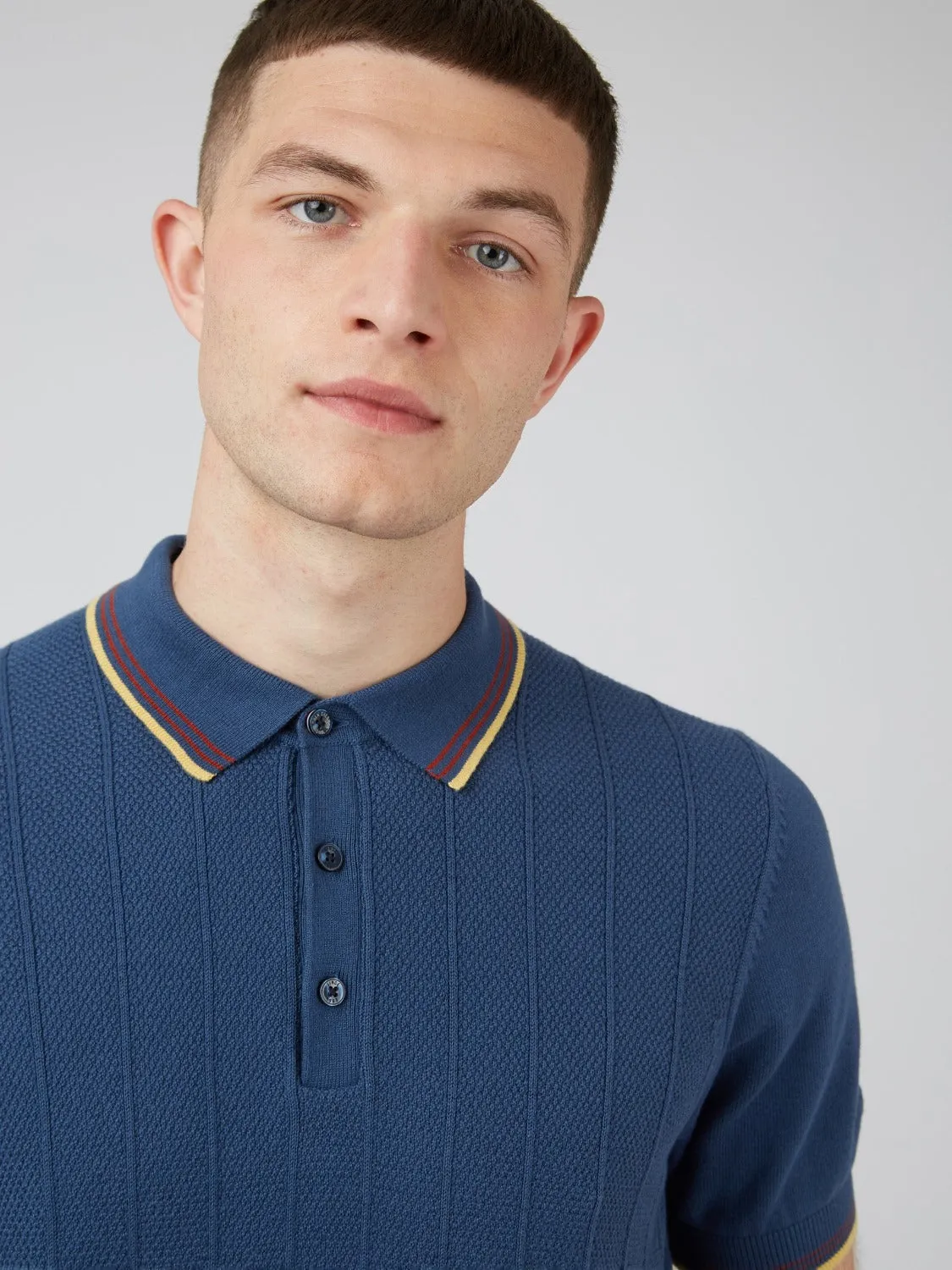 Textured Knit Fitted Polo - Blue Denim sold by Ben Sherman product image thumbnail 4