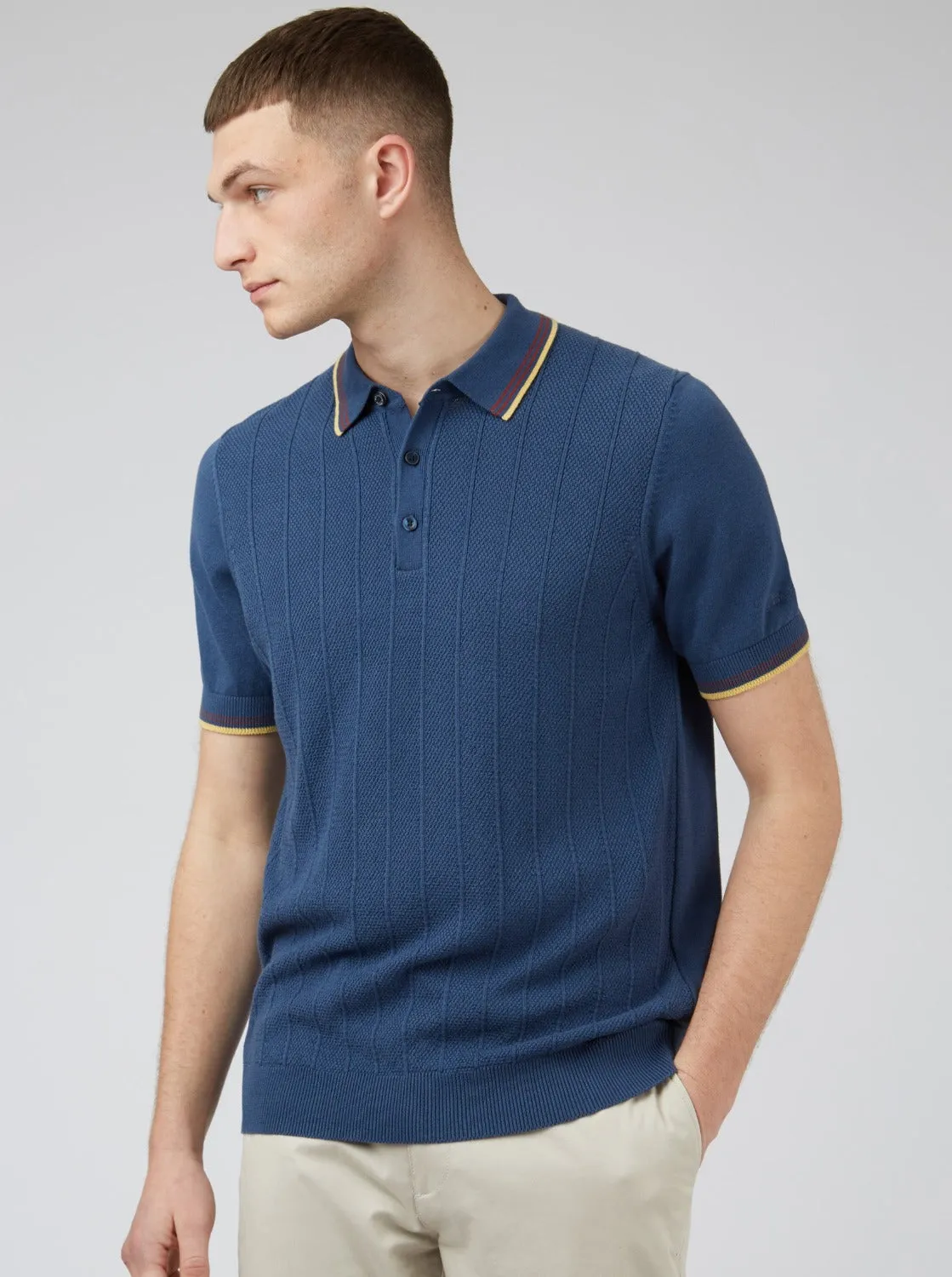 Textured Knit Fitted Polo - Blue Denim sold by Ben Sherman product image thumbnail 5