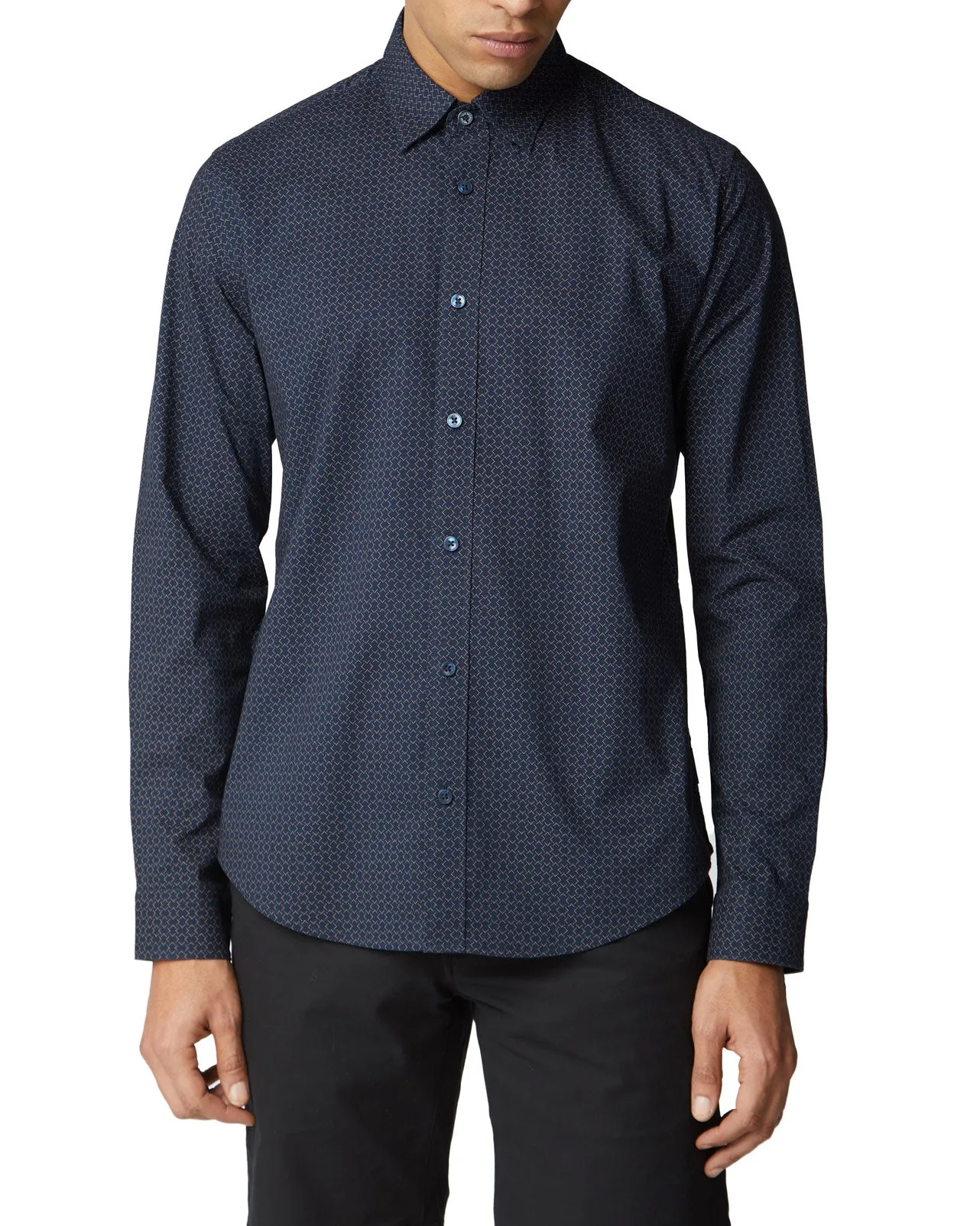 Long-Sleeve Geo Print Shirt - Dark Navy sold by Ben Sherman