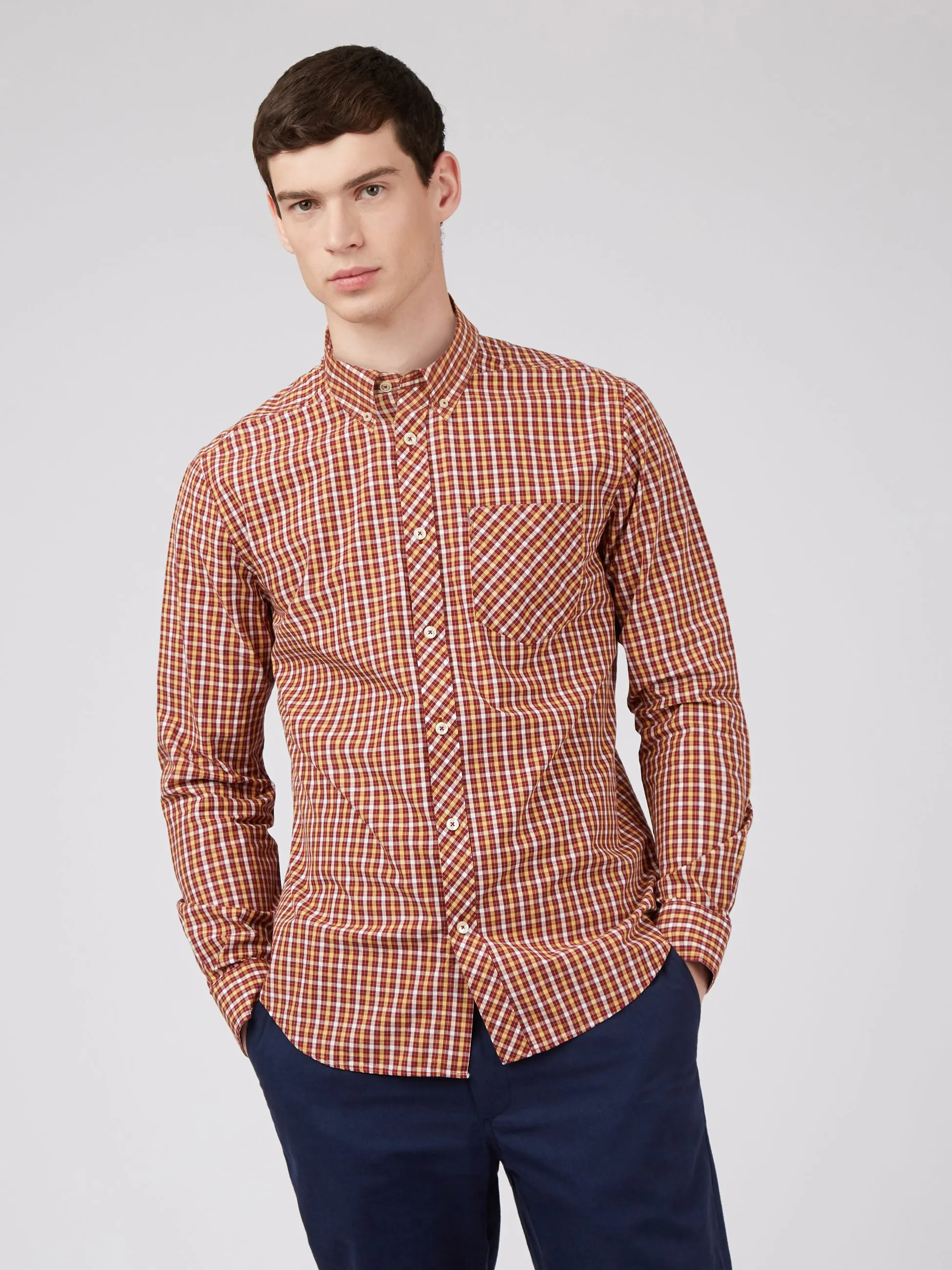 Signature Long-Sleeve House Check Shirt - Claret sold by Ben Sherman product image thumbnail 3