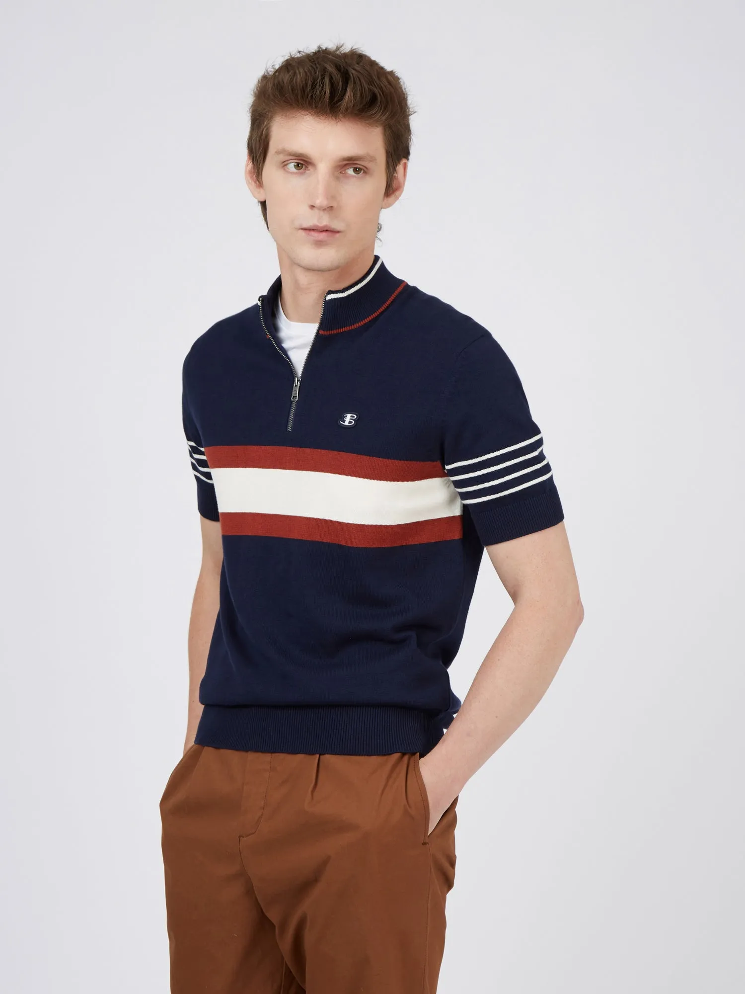 B by Ben Sherman Short-Sleeve Zip-Neck Knit Polo - Marine sold by Ben Sherman product image thumbnail 4