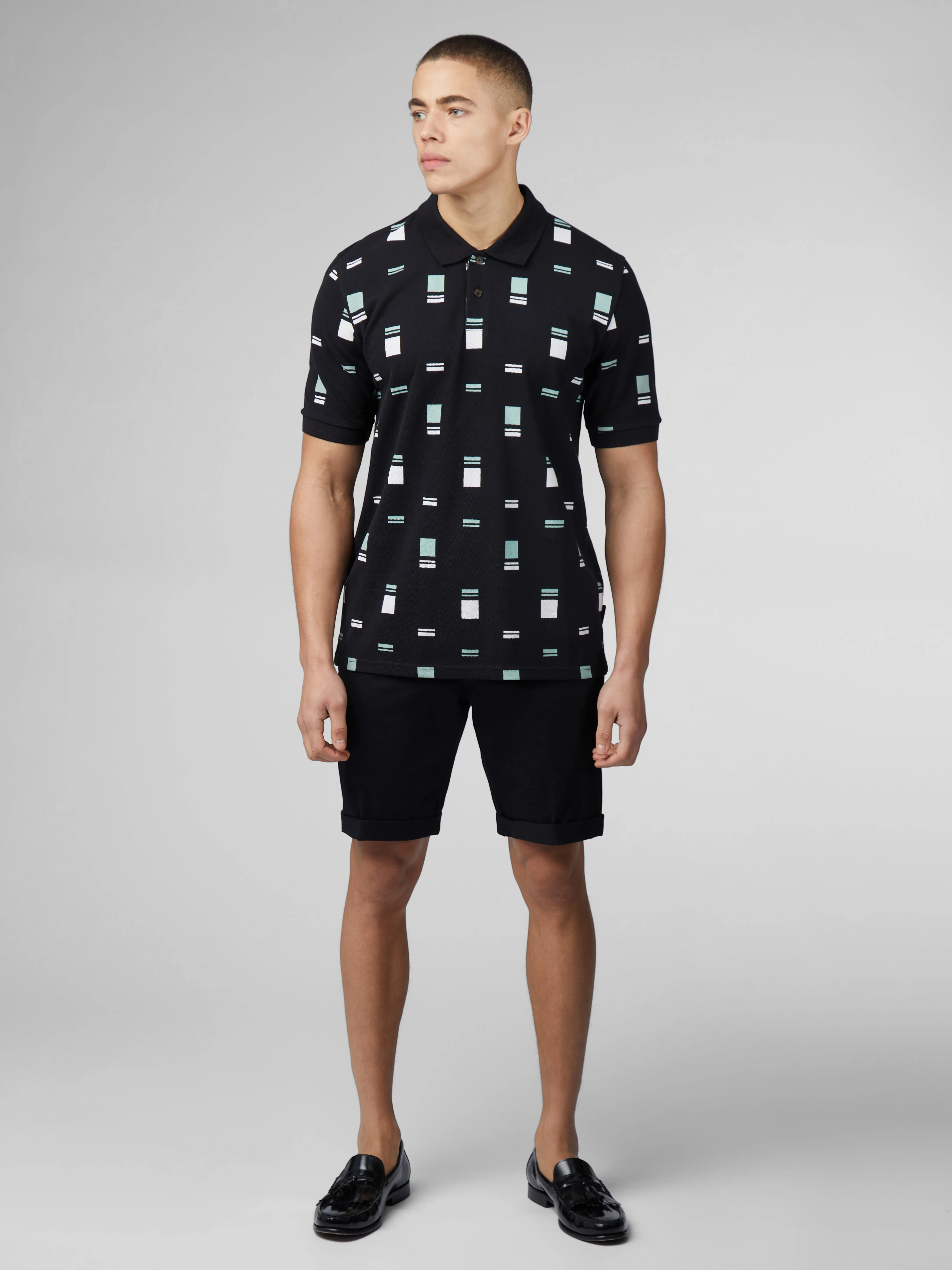 B by Ben Sherman Scatter Chequerboard Mod Stripe Polo - Black sold by Ben Sherman product image thumbnail 3
