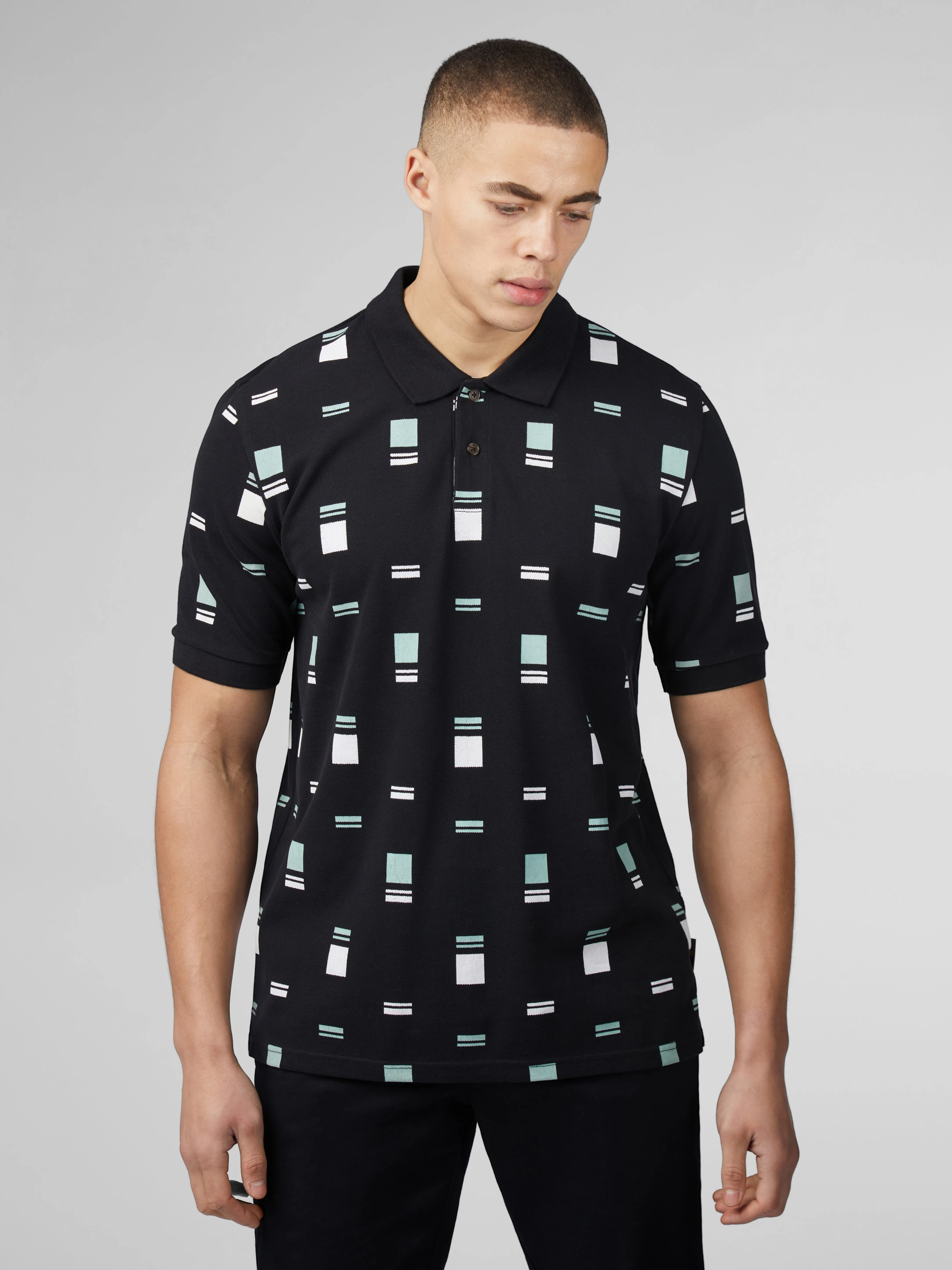 B by Ben Sherman Scatter Chequerboard Mod Stripe Polo - Black sold by Ben Sherman product image thumbnail 2