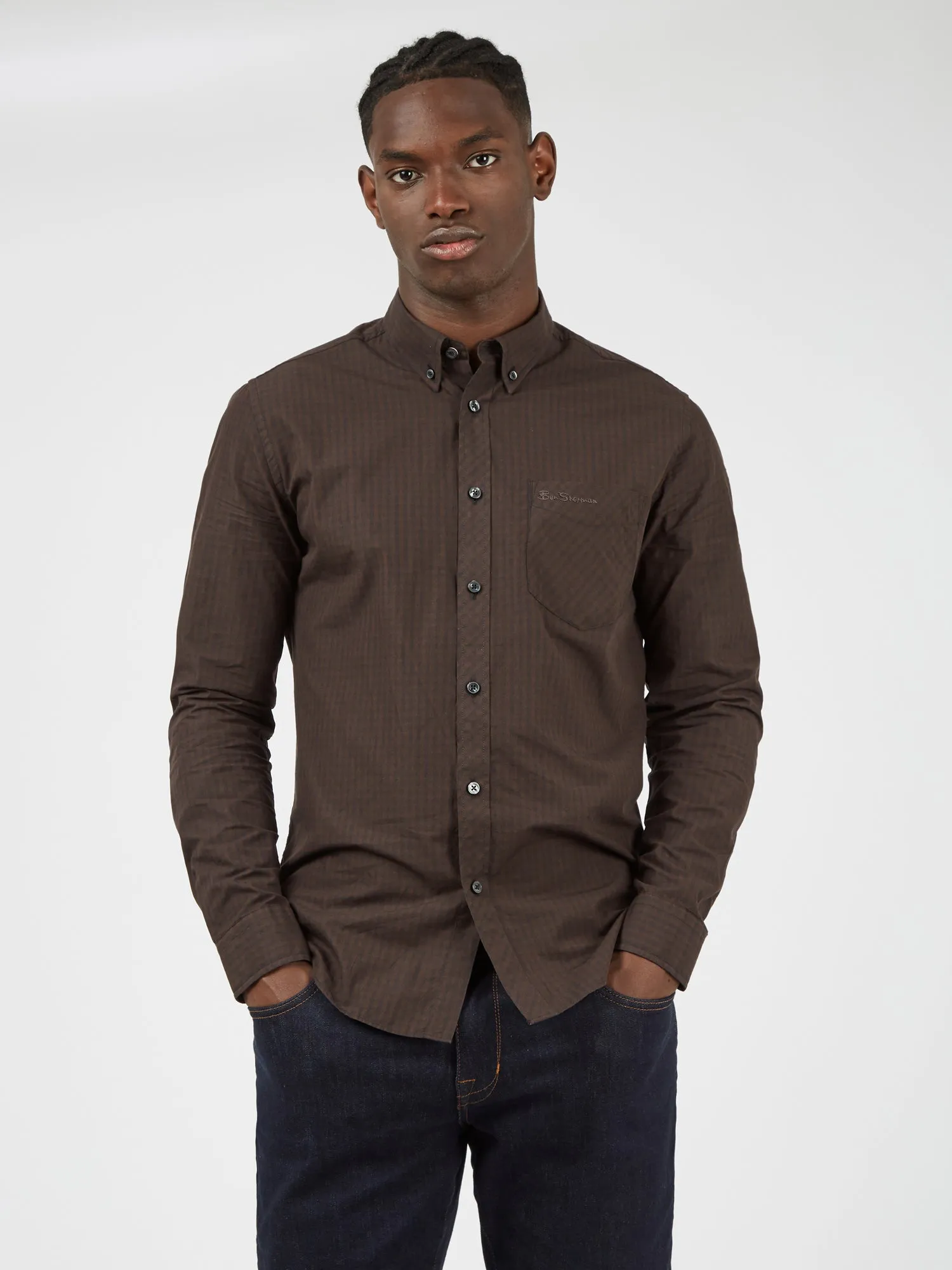 Signature Long-Sleeve Gingham Shirt - Cocoa sold by Ben Sherman