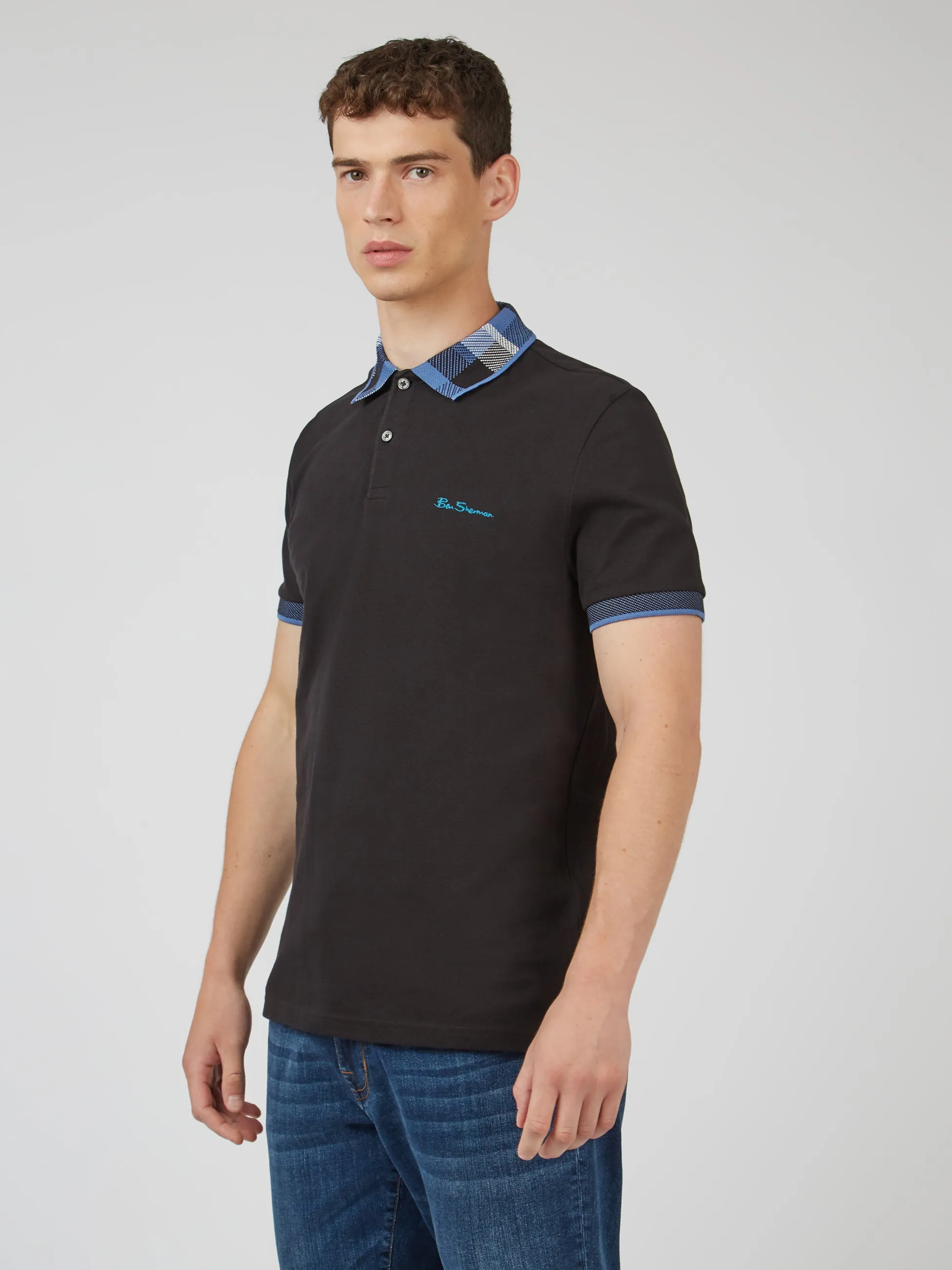 Jacquard Check Collar Polo - Black sold by Ben Sherman product image thumbnail 4