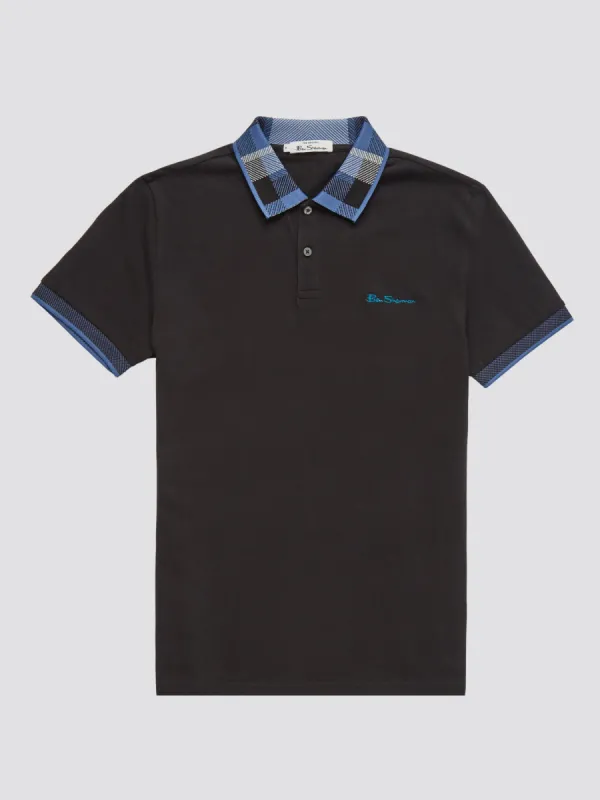 Jacquard Check Collar Polo - Black sold by Ben Sherman