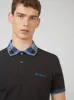 Jacquard Check Collar Polo - Black sold by Ben Sherman