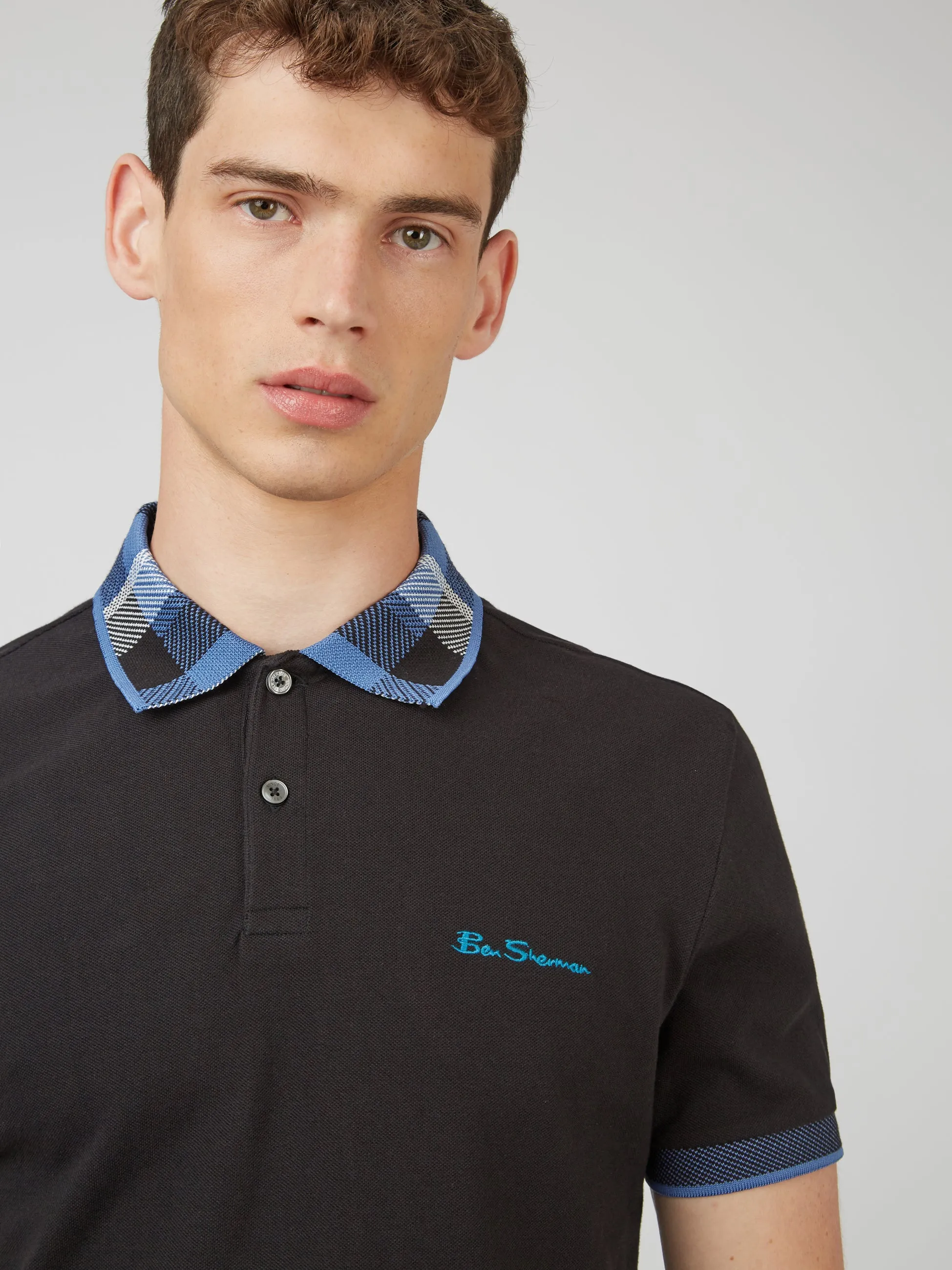 Jacquard Check Collar Polo - Black sold by Ben Sherman product image thumbnail 3
