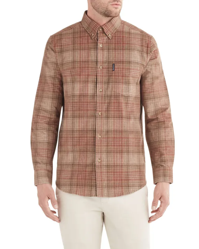 Long-Sleeve Tonal Cord Plaid Shirt - Terra Cotta made by Ben Sherman