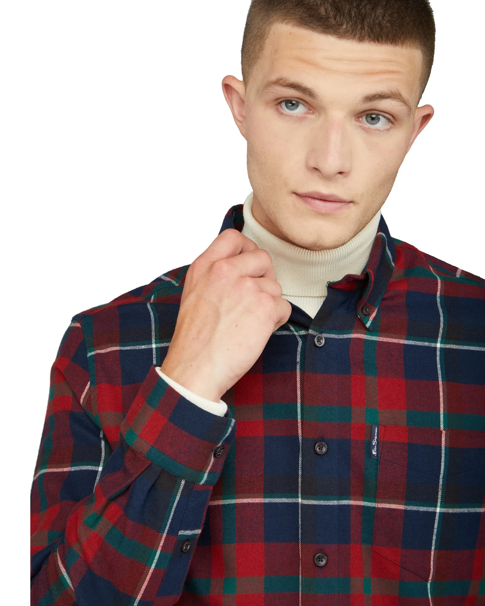 Oversized Brushed Tartan Shirt - Red sold by Ben Sherman product image thumbnail 3