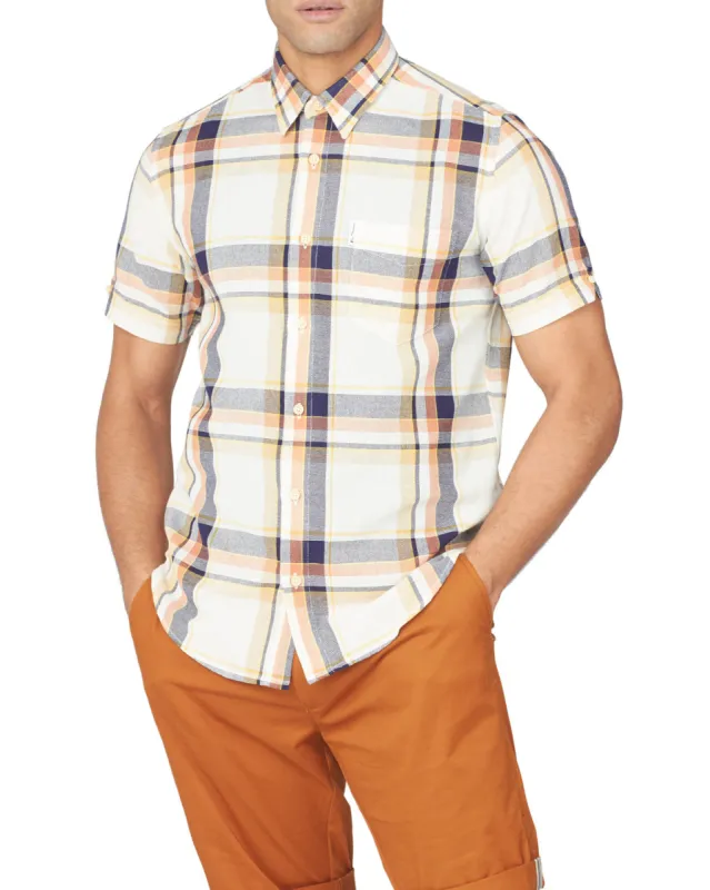 Short-Sleeve Large-Check Oxford Shirt - Anise sold by Ben Sherman
