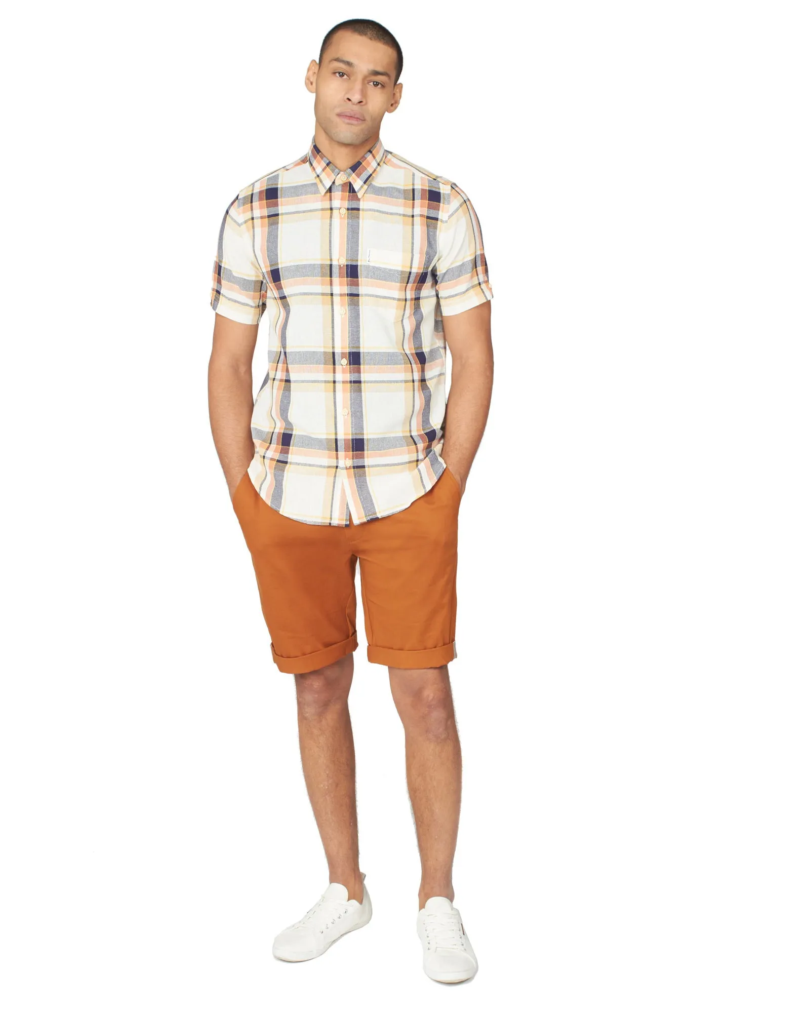 Short-Sleeve Large-Check Oxford Shirt - Anise sold by Ben Sherman product image thumbnail 4