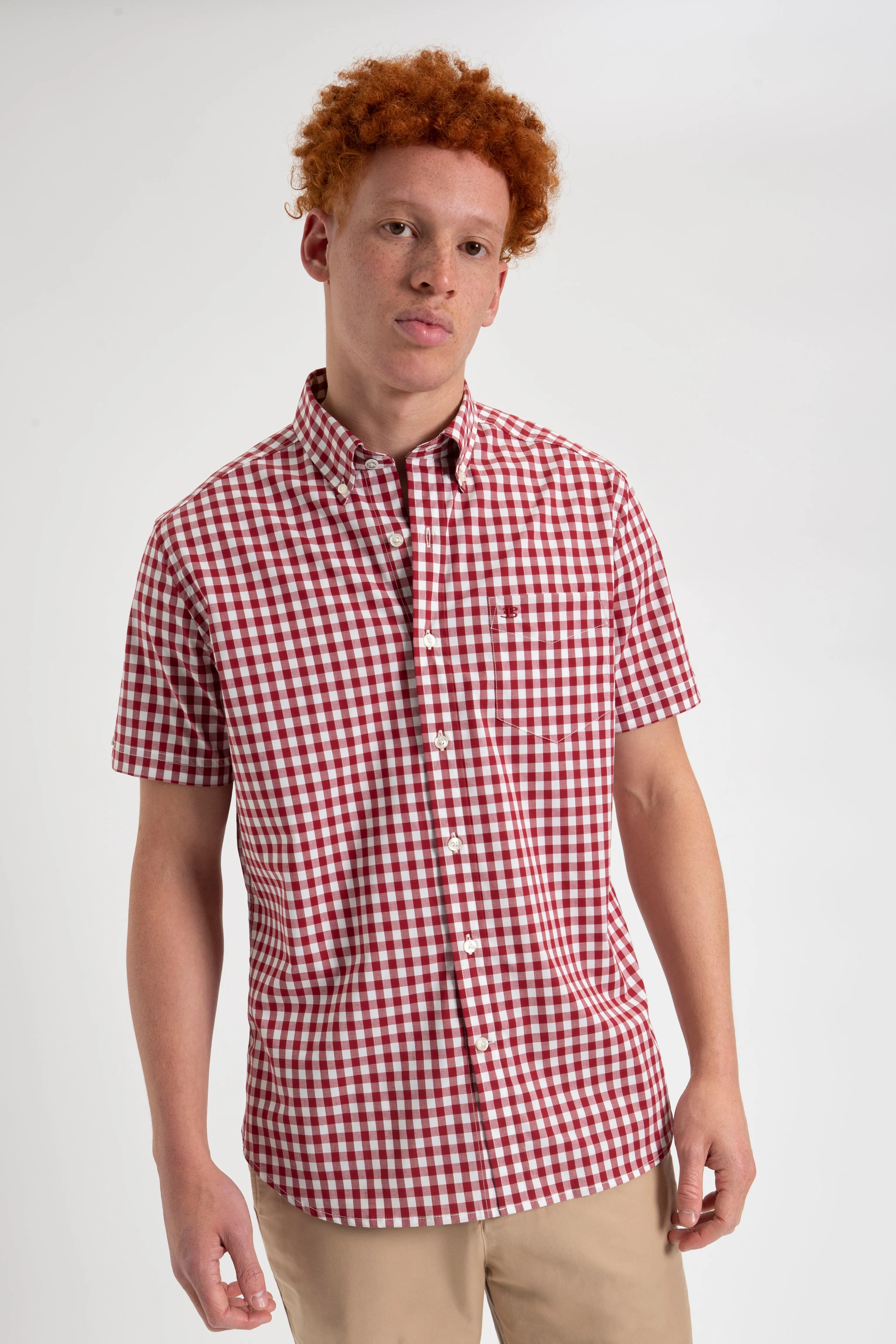 Short Sleeve House Poplin Gingham Shirt - Merlot sold by Ben Sherman product image thumbnail 5