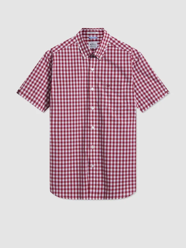Short Sleeve House Poplin Gingham Shirt - Merlot sold by Ben Sherman