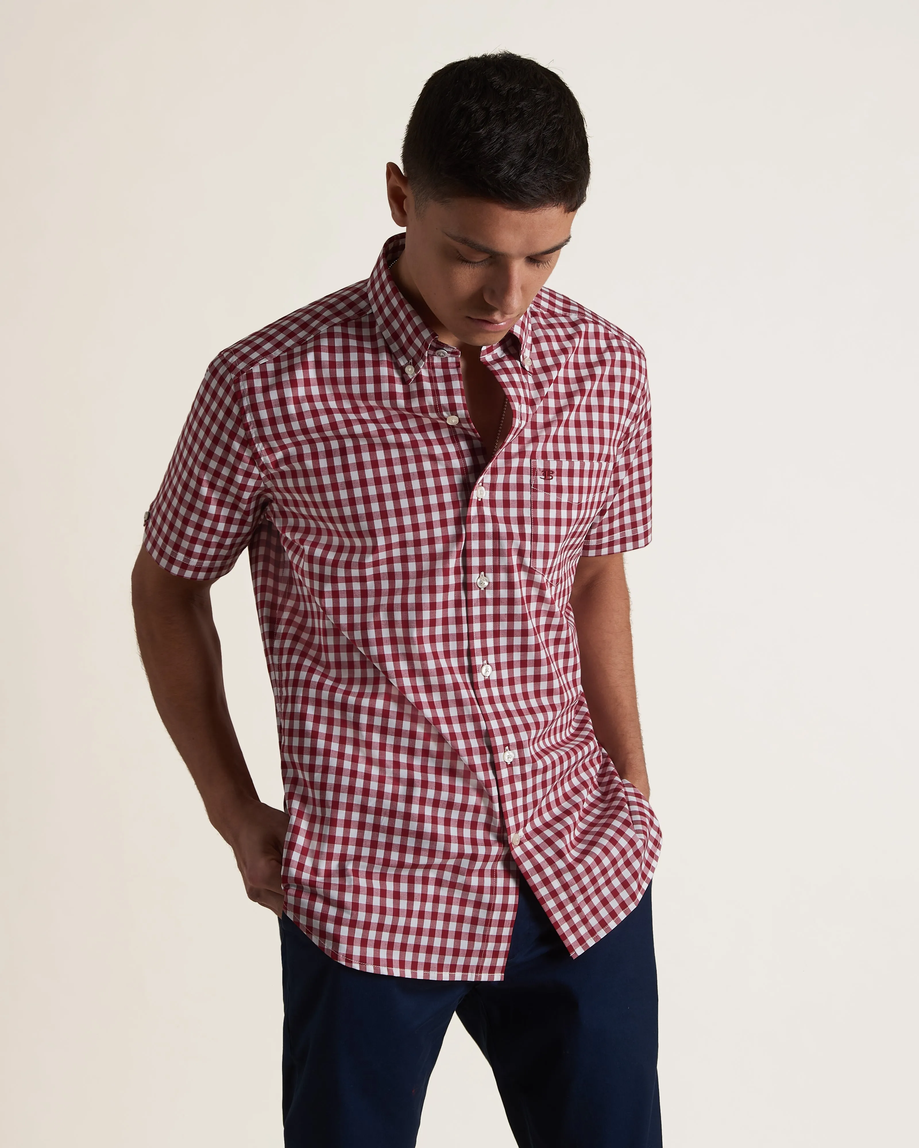 Short Sleeve House Poplin Gingham Shirt - Merlot sold by Ben Sherman product image thumbnail 2