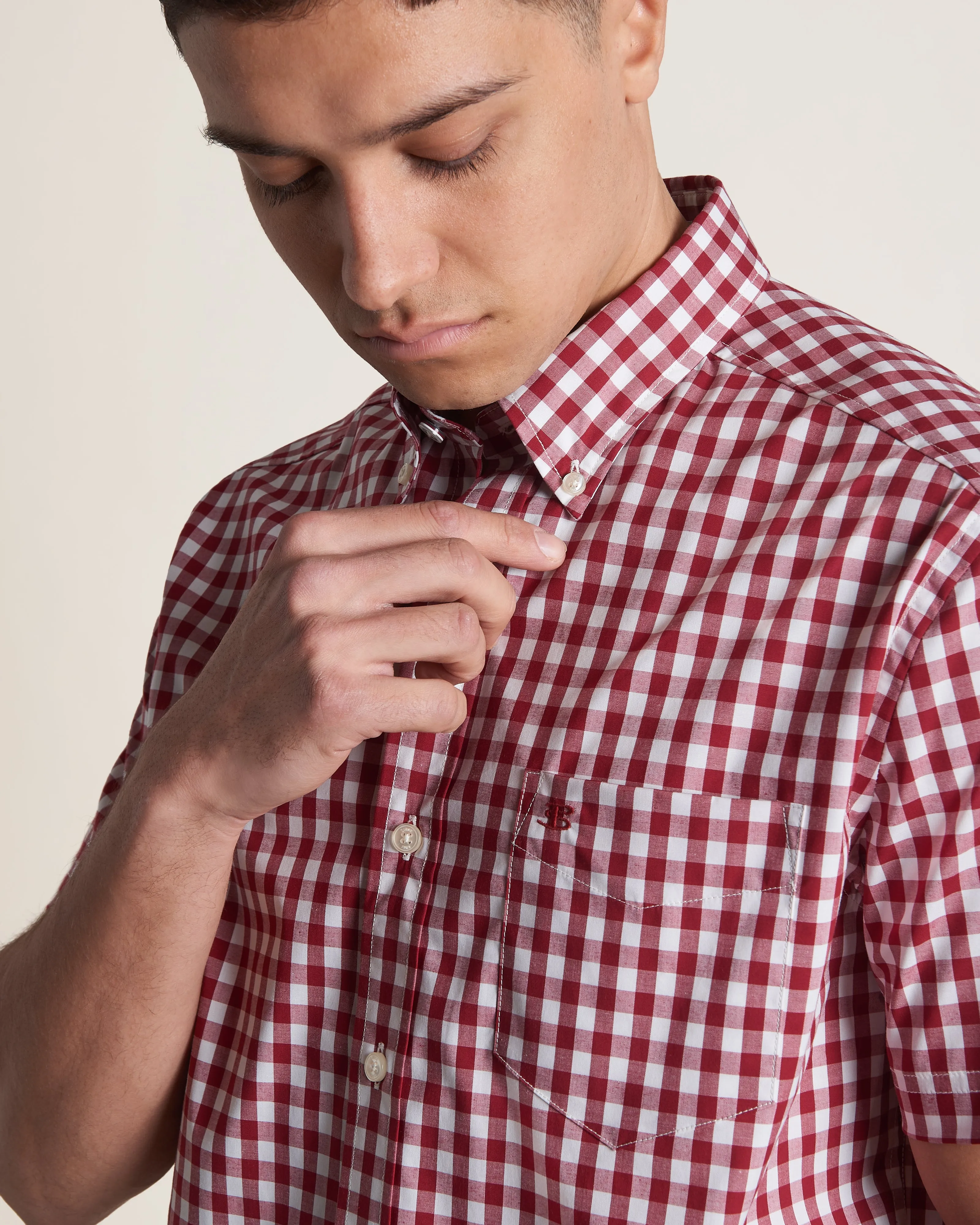 Short Sleeve House Poplin Gingham Shirt - Merlot sold by Ben Sherman product image thumbnail 4