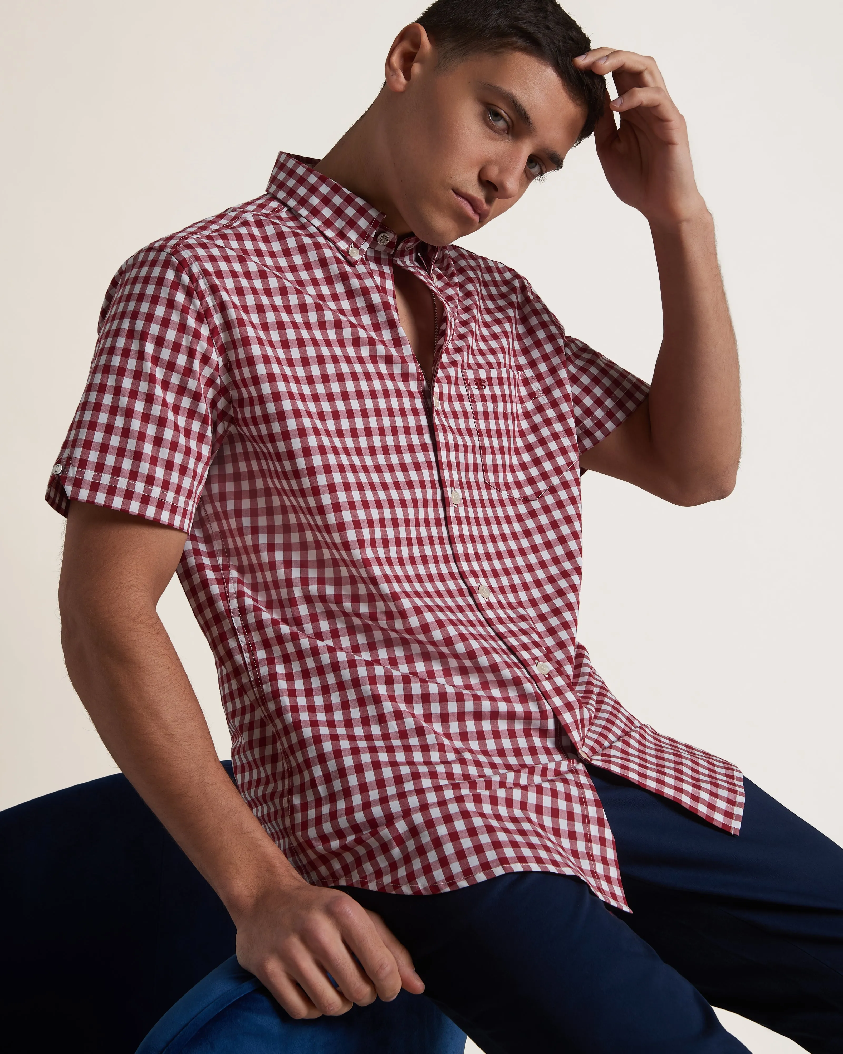 Short Sleeve House Poplin Gingham Shirt - Merlot sold by Ben Sherman product image thumbnail 3