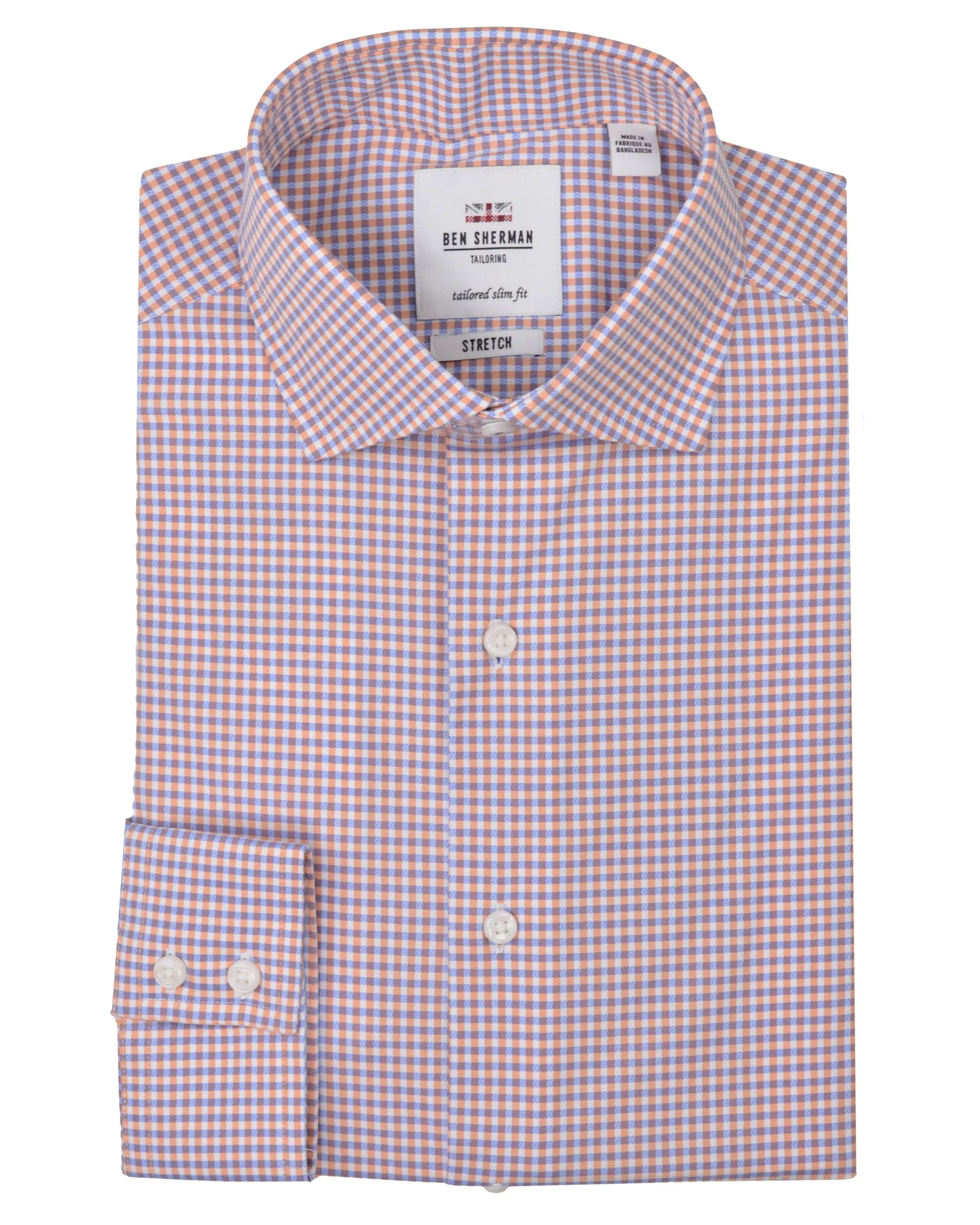 Stretch Orange & Blue Dobby Gingham Slim Fit Dress Shirt sold by Ben Sherman product image thumbnail 4