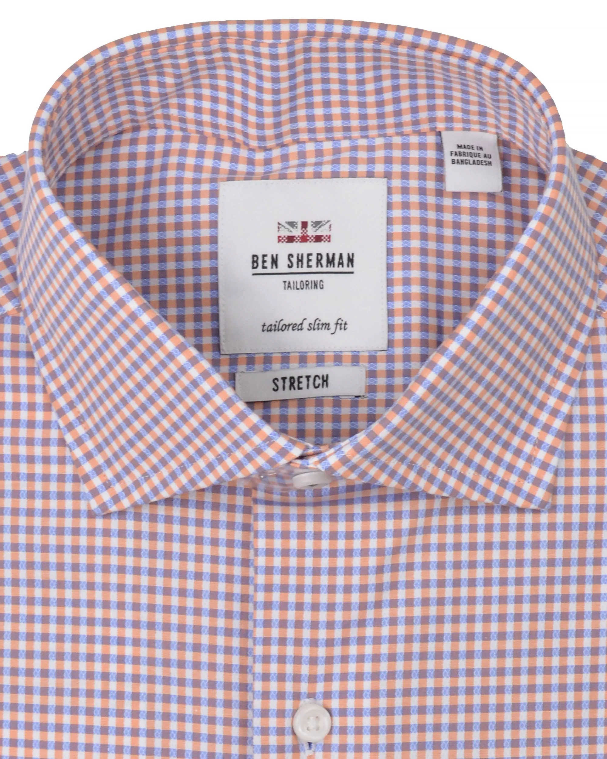 Stretch Orange & Blue Dobby Gingham Slim Fit Dress Shirt sold by Ben Sherman product image thumbnail 5
