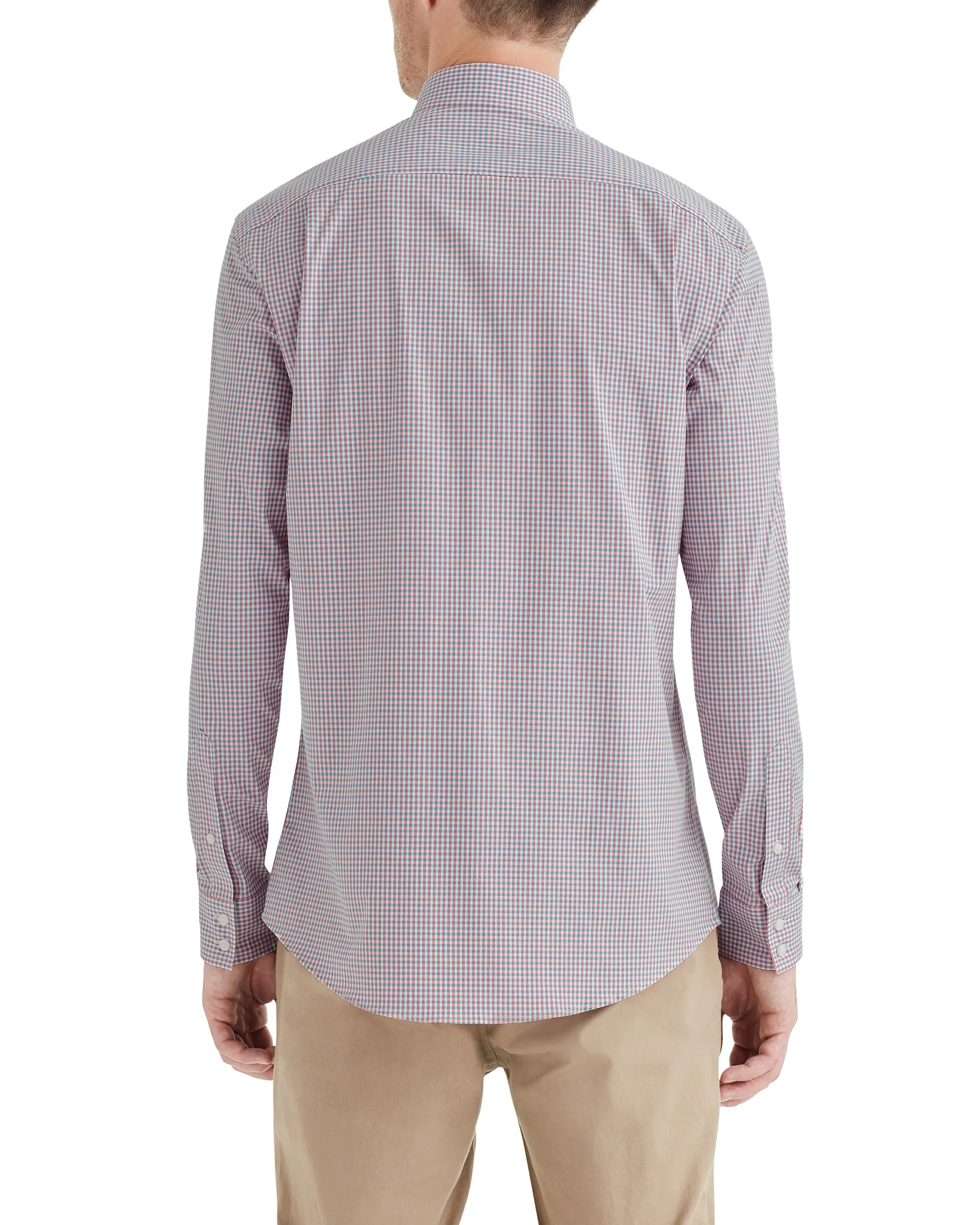 Stretch Orange & Blue Dobby Gingham Slim Fit Dress Shirt sold by Ben Sherman product image thumbnail 2