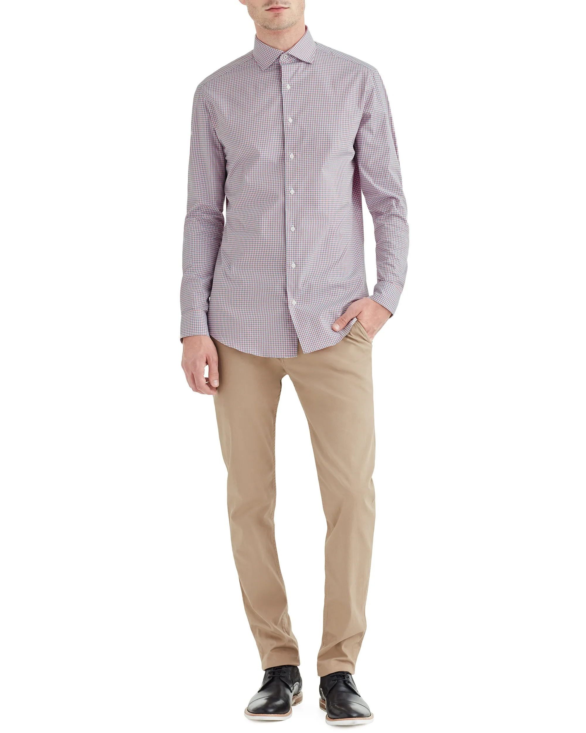 Stretch Orange & Blue Dobby Gingham Slim Fit Dress Shirt sold by Ben Sherman product image thumbnail 3