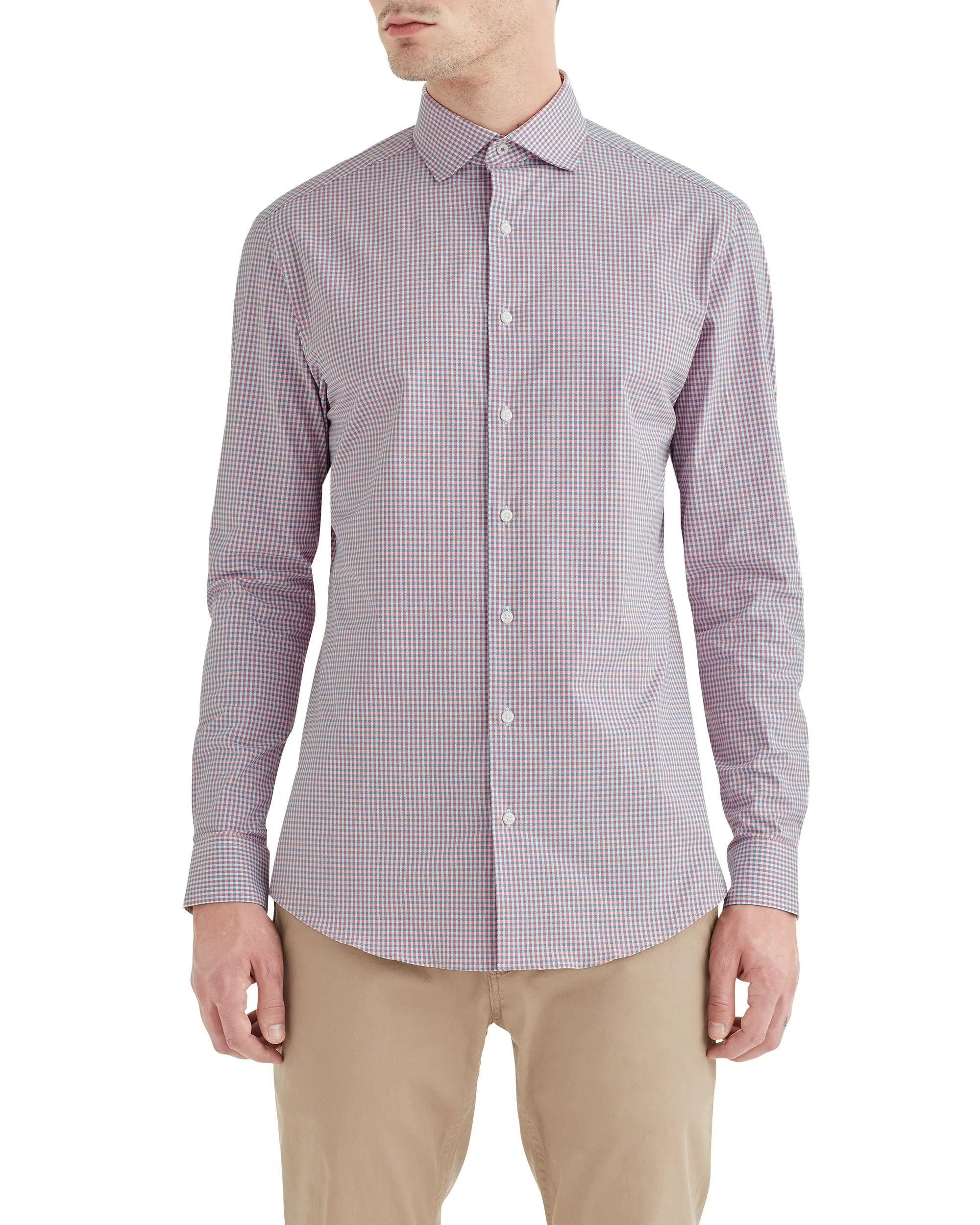 Stretch Orange & Blue Dobby Gingham Slim Fit Dress Shirt sold by Ben Sherman