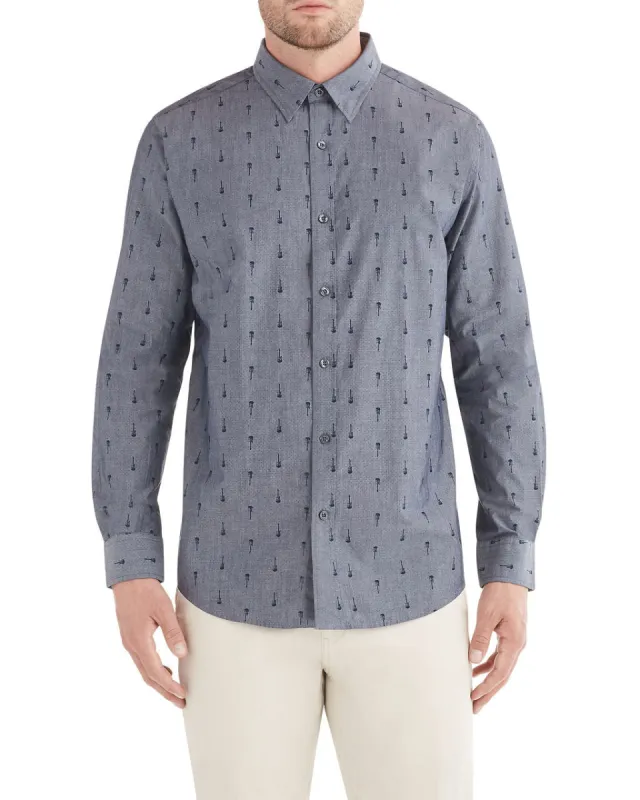 Long-Sleeve Guitar Print Shirt - Grey sold by Ben Sherman