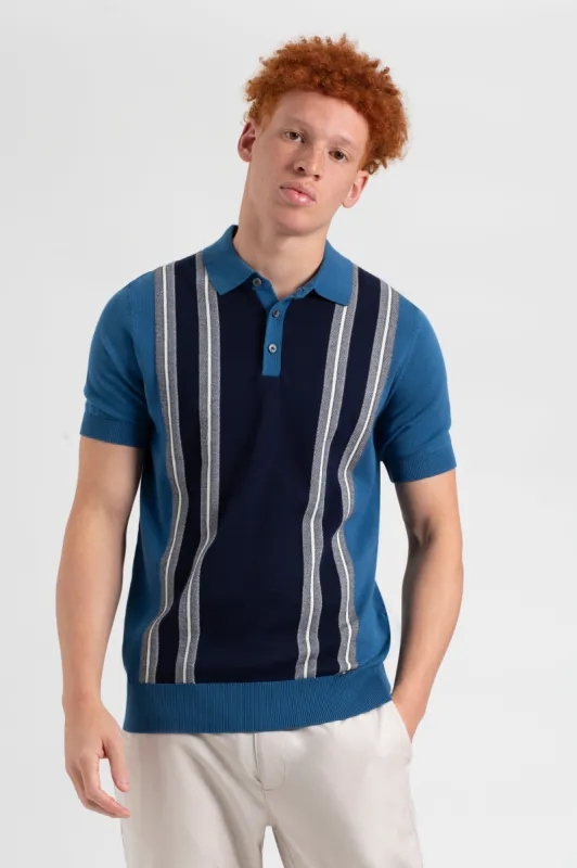 Iconic Vertical Textured Stripe Mod Knit Polo - Royal Blue sold by Ben Sherman
