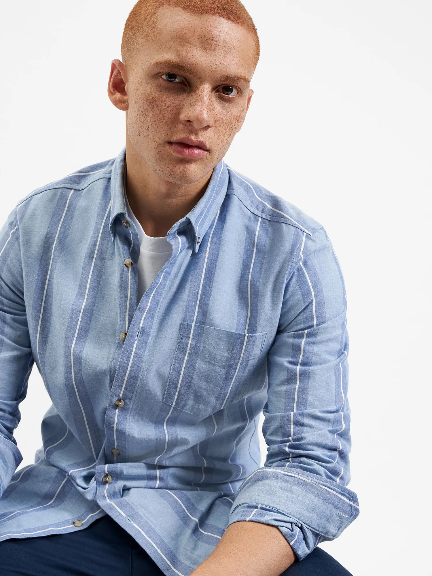 Long-Sleeve Block-Stripe Shirt - Dark Blue sold by Ben Sherman product image thumbnail 3