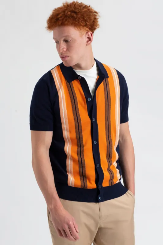 Iconic Vertical Stripe Button-Through Mod Knit Polo sold by Ben Sherman