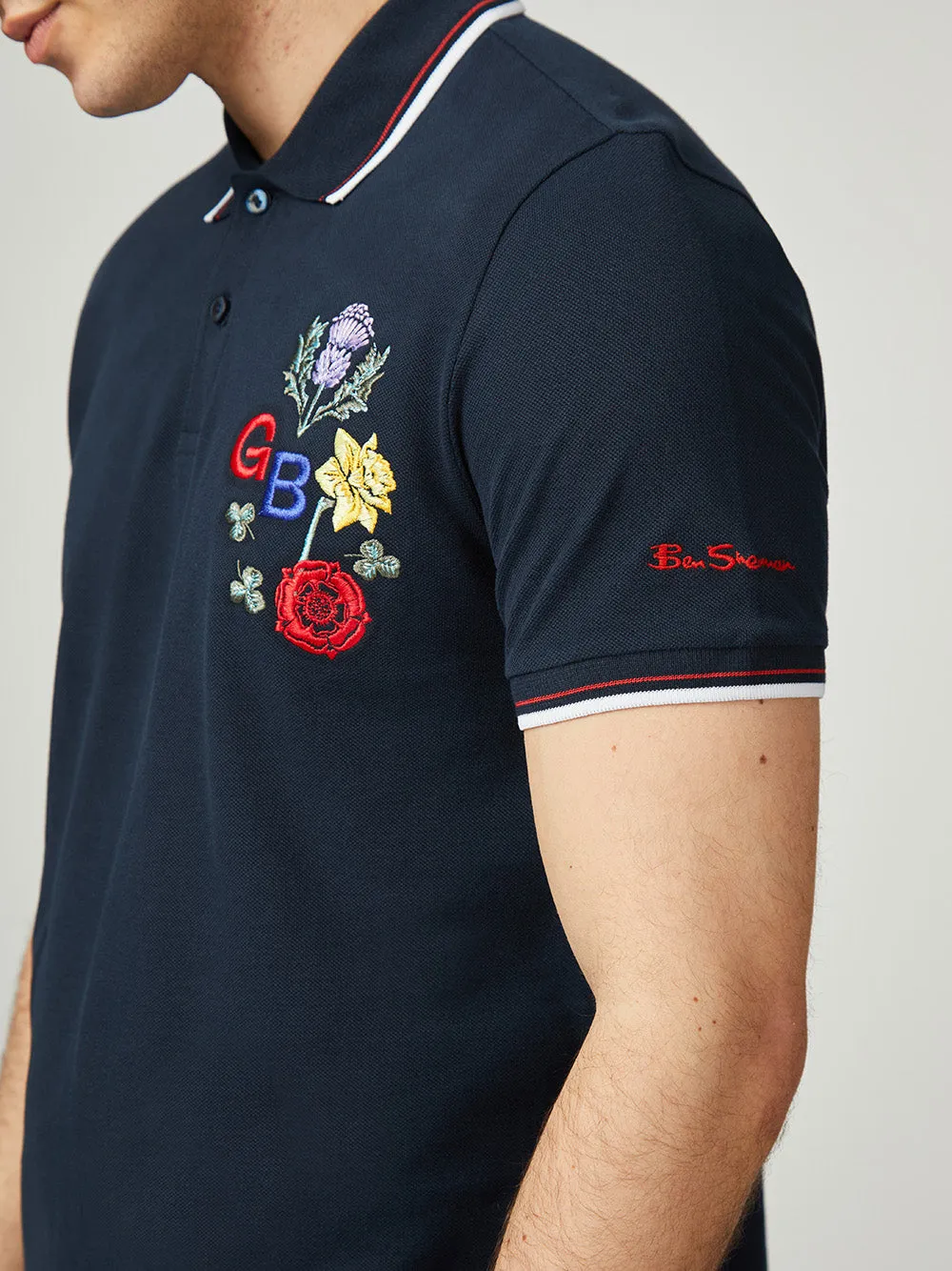 Team GB Floral Embroidered Pique Polo - Dark Navy sold by Ben Sherman product image thumbnail 5