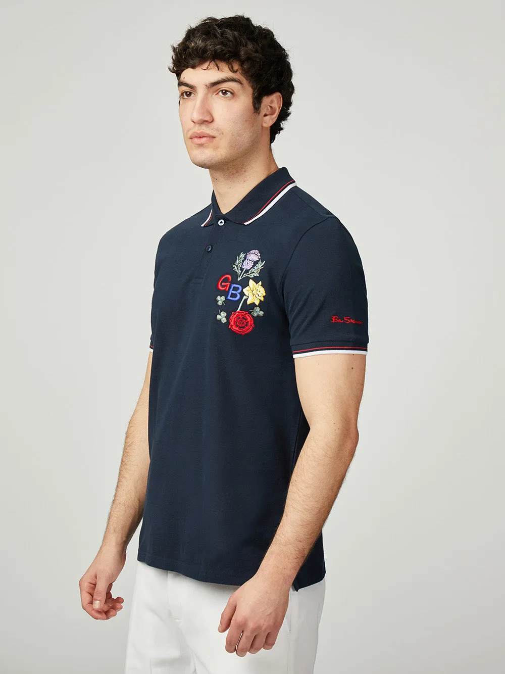 Team GB Floral Embroidered Pique Polo - Dark Navy sold by Ben Sherman