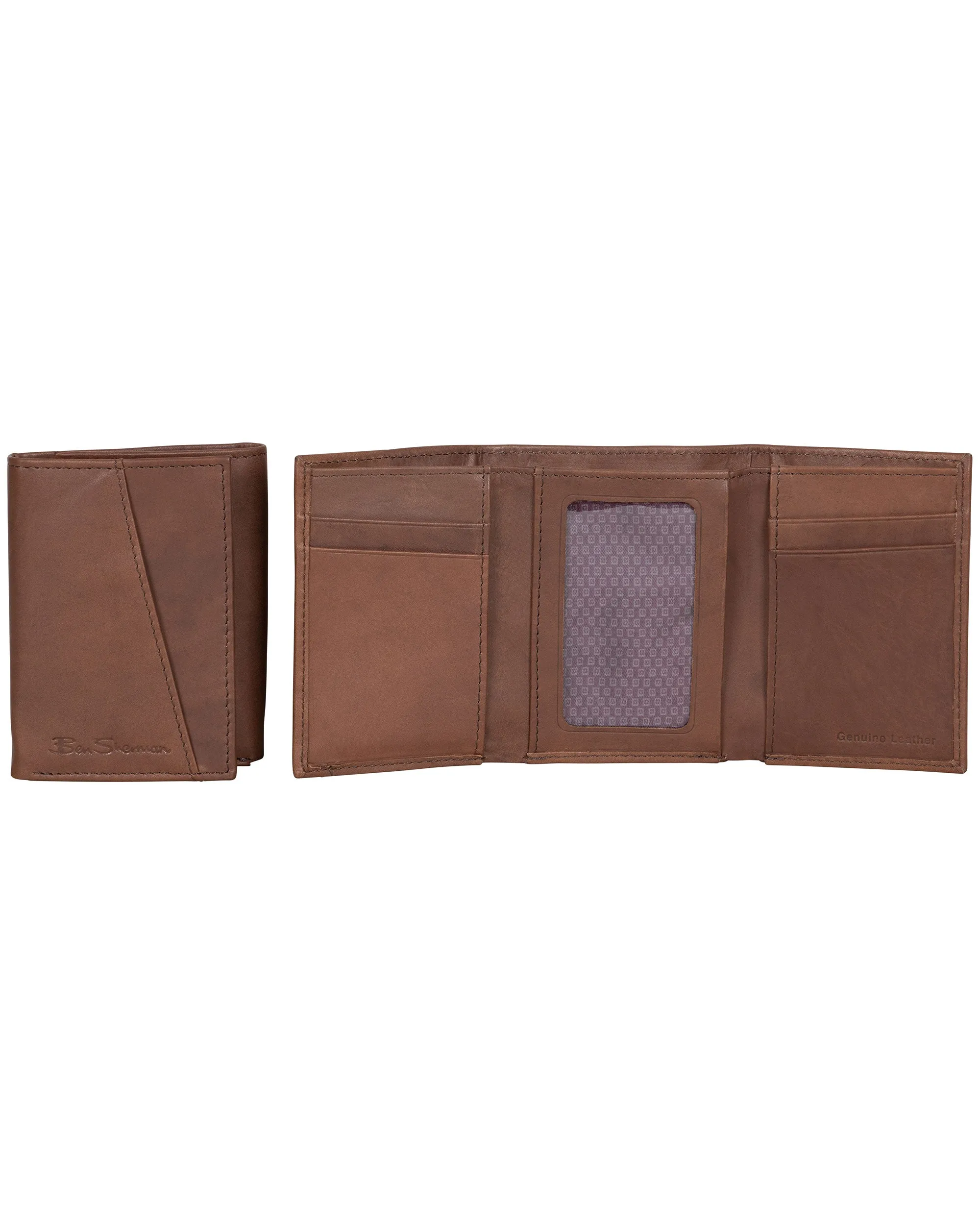 Manchester Full-Grain Cowhide Marble Crunch Leather Trifold Wallet - Brown sold by Ben Sherman product image thumbnail 3