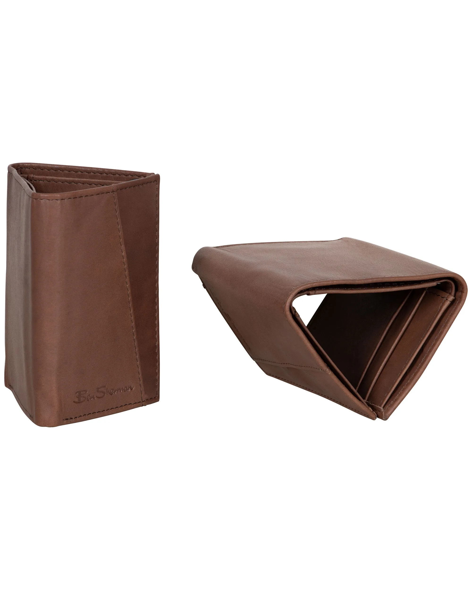 Manchester Full-Grain Cowhide Marble Crunch Leather Trifold Wallet - Brown sold by Ben Sherman product image thumbnail 4