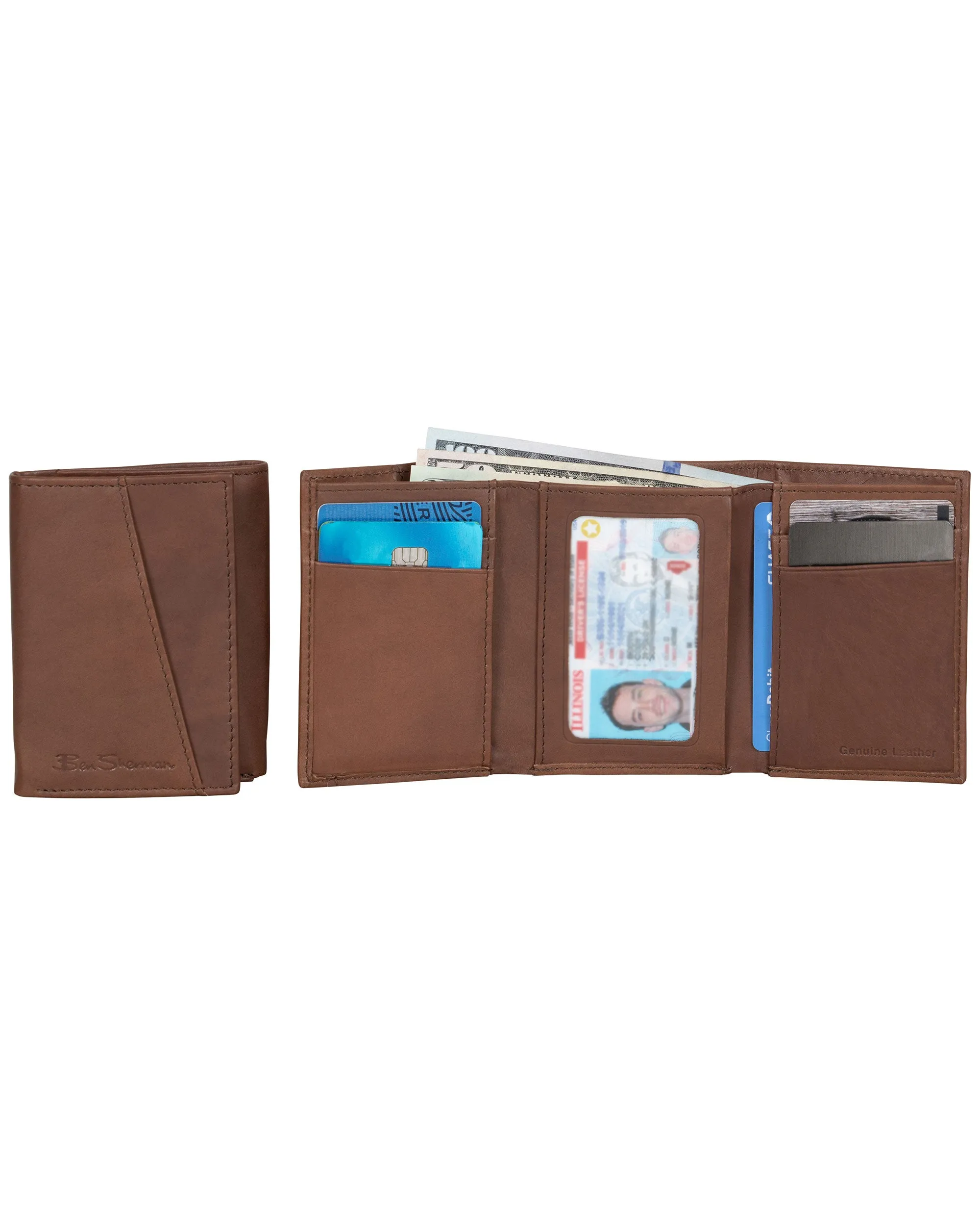 Manchester Full-Grain Cowhide Marble Crunch Leather Trifold Wallet - Brown sold by Ben Sherman product image thumbnail 2