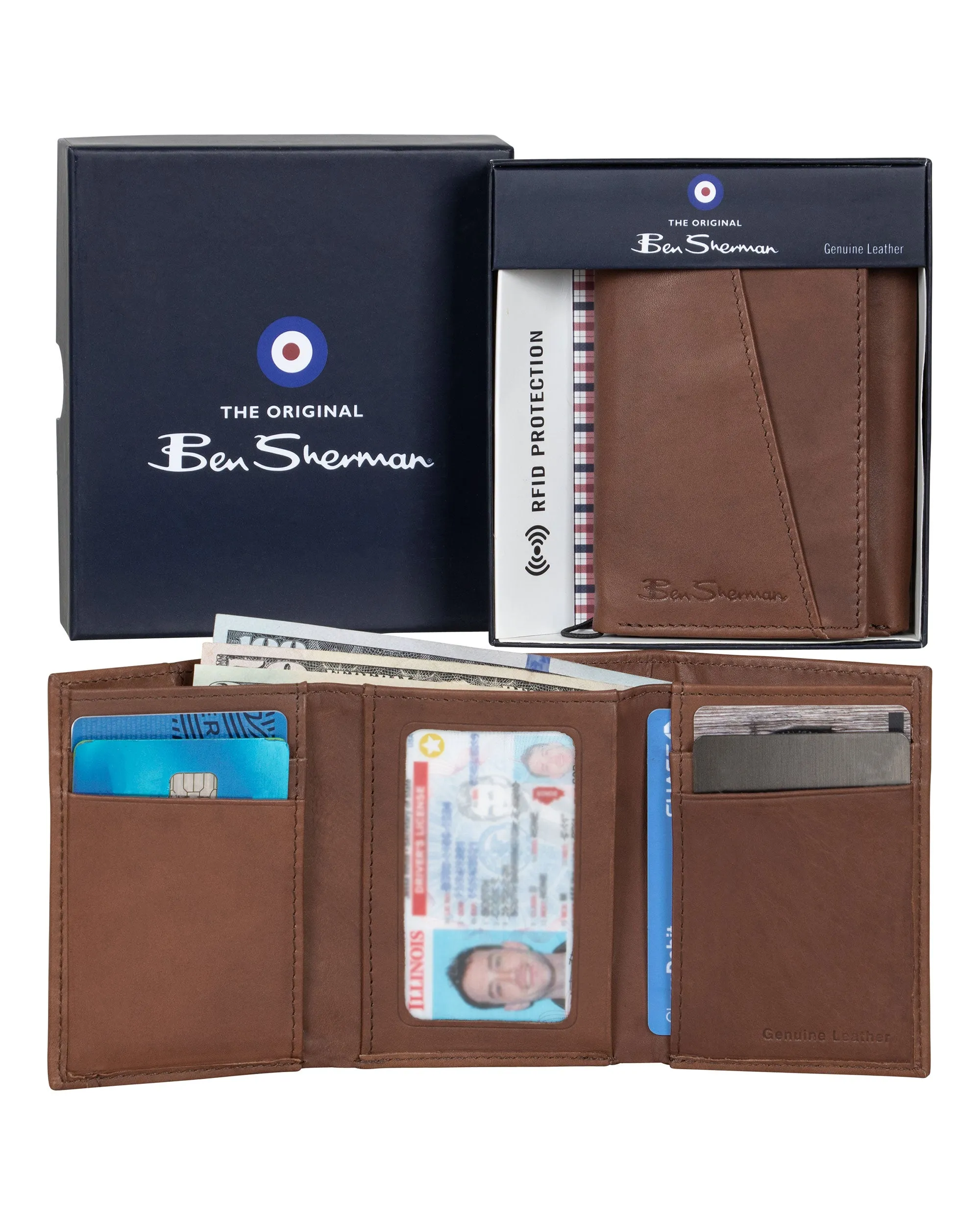 Manchester Full-Grain Cowhide Marble Crunch Leather Trifold Wallet - Brown sold by Ben Sherman product image thumbnail 5