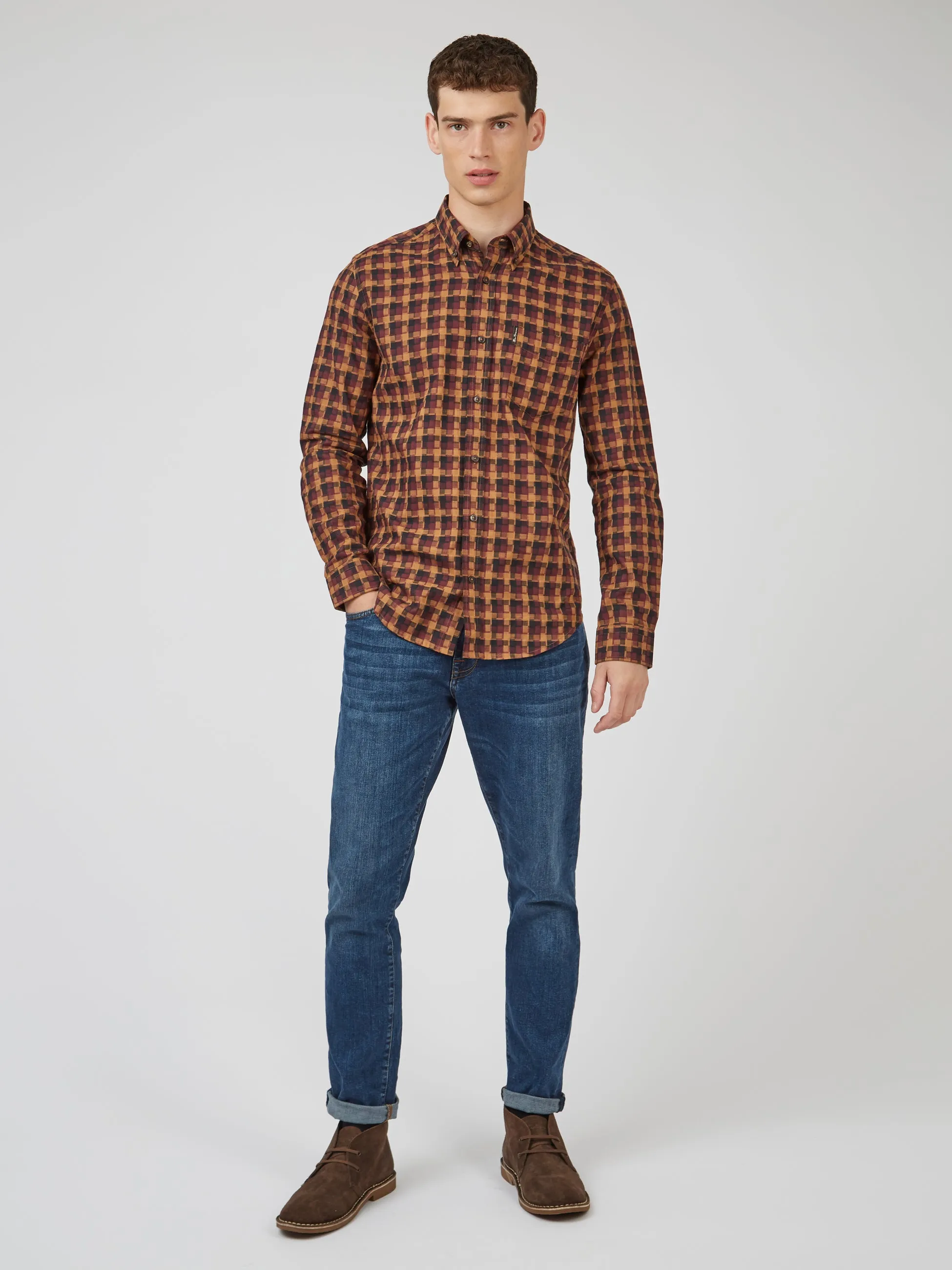 Fractured Gingham Check Long-Sleeve Shirt sold by Ben Sherman product image thumbnail 5